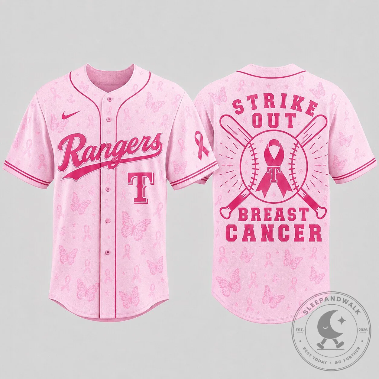Texas Rangers Baseball Pink Ribbon Breast Cancer Awareness Jersey