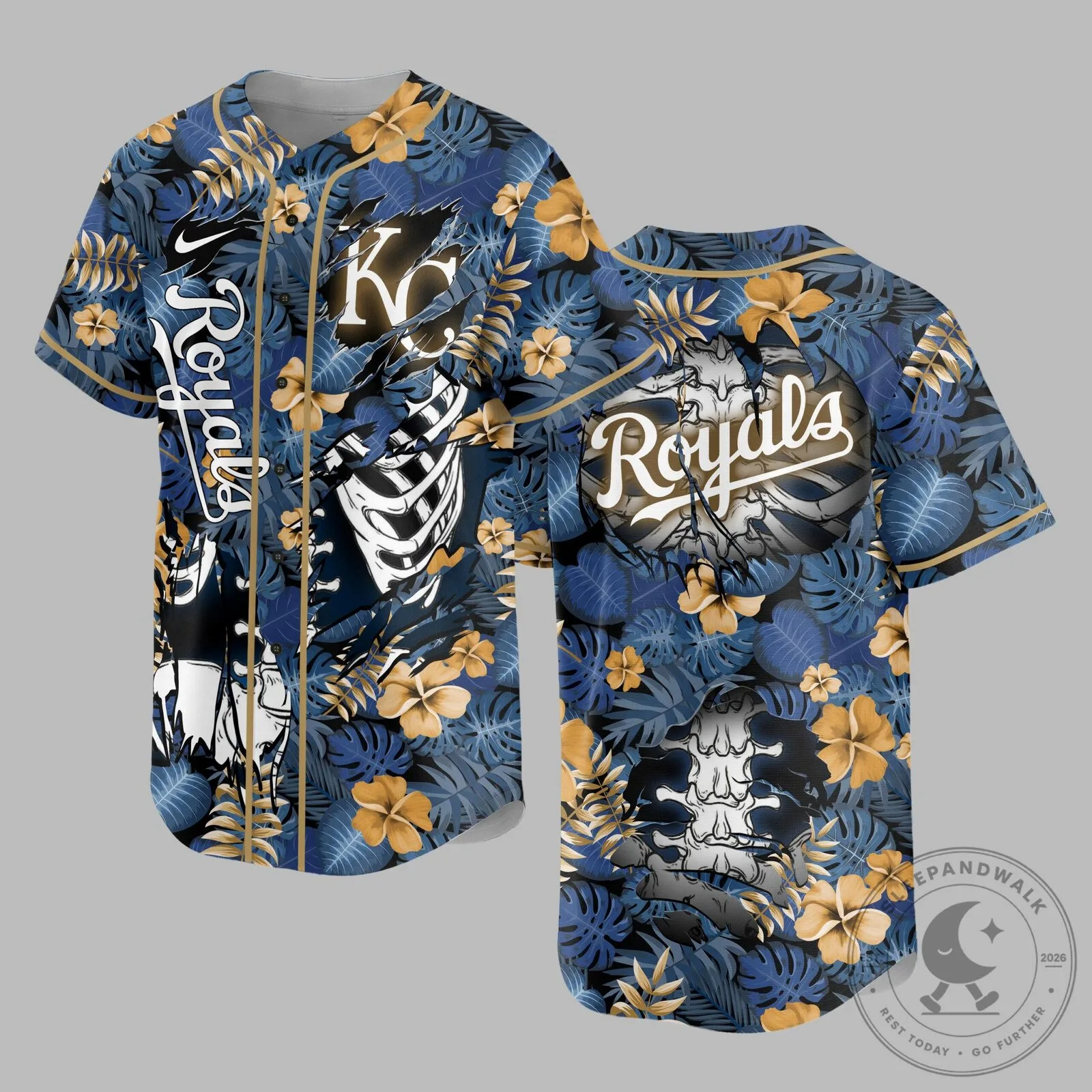 Kansas City Royals Baseball Skeleton Tropical Hawaiian Shirt