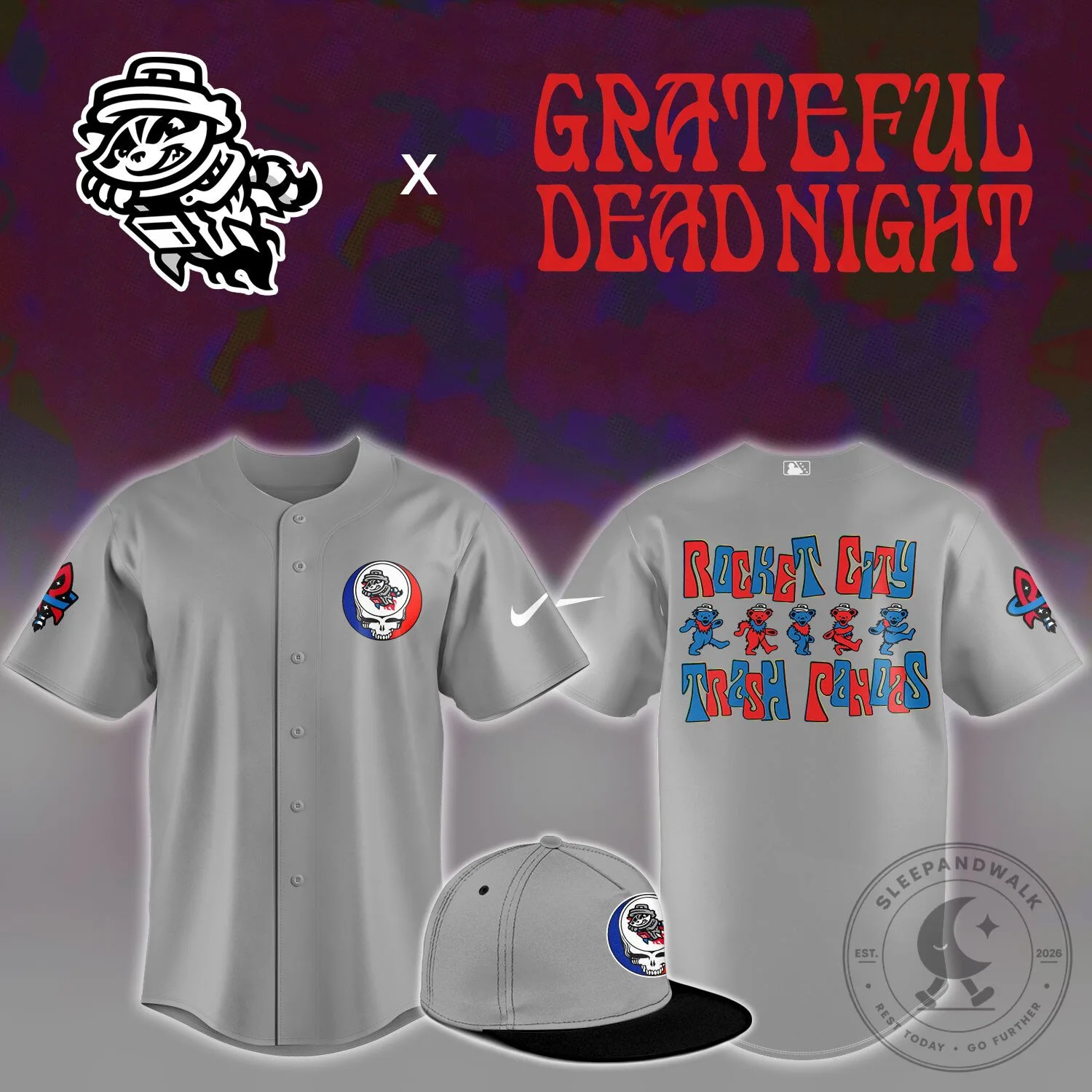 Rocket City Trash Pandas Grateful Dead Night Baseball Jersey
