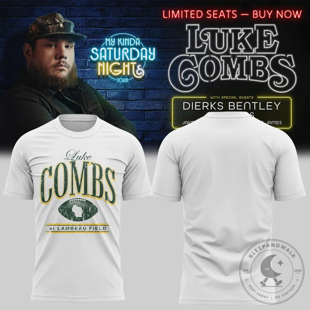 Luke Combs My Kinda Saturday Night Tour Lambeau Field Concert T-Shirt Luke Combs My Kinda Saturday Night Tour Lambeau Field Concert T-Shirt