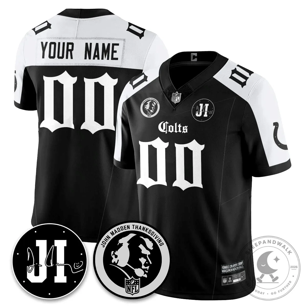 Custom Black Football Jersey for Indianapolis Colts featuring John Madden