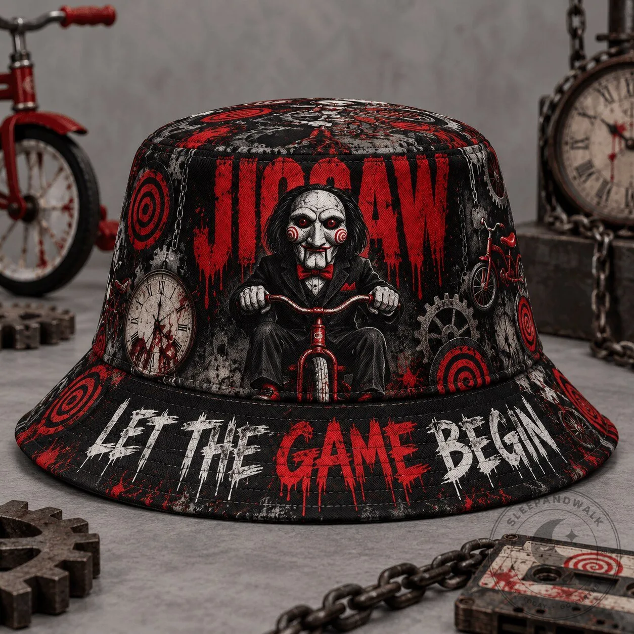 Jigsaw Billy The Puppet Let The Game Begin Horror Movie Bucket Hat