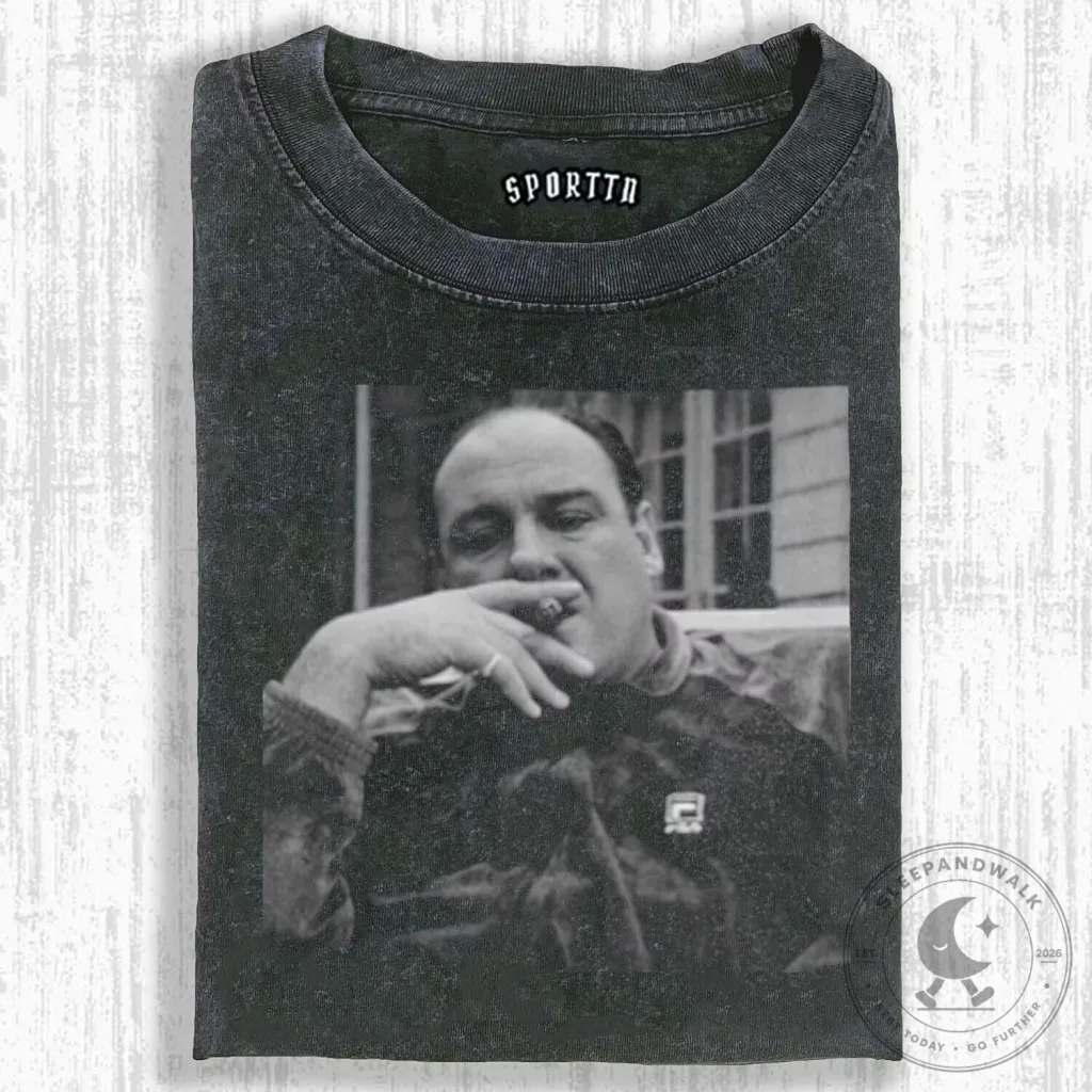Sopranos Tony Smoking Cigar Retro Style Graphic T-Shirt Sopranos Tony Smoking Cigar Retro Style Graphic T-Shirt