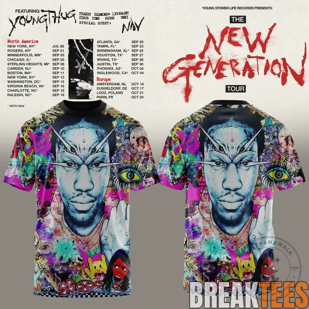 2026 Concert Dates T-Shirt for Young Thug's The New Generation Tour 11 2026 Concert Dates T-Shirt for Young Thug