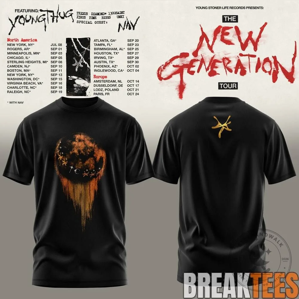 2026 Concert Dates T-Shirt for Young Thug's The New Generation Tour 12 2026 Concert Dates T-Shirt for Young Thug