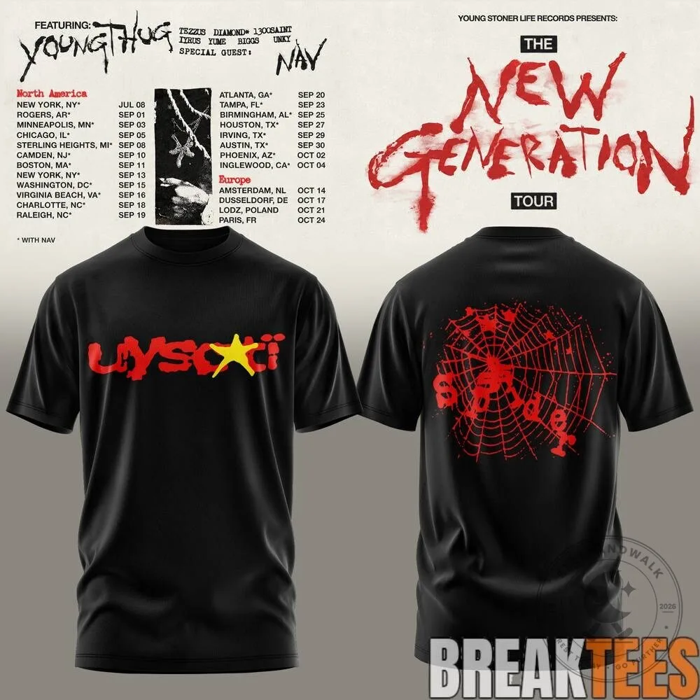 2026 Concert Dates T-Shirt for Young Thug's The New Generation Tour 13 2026 Concert Dates T-Shirt for Young Thug