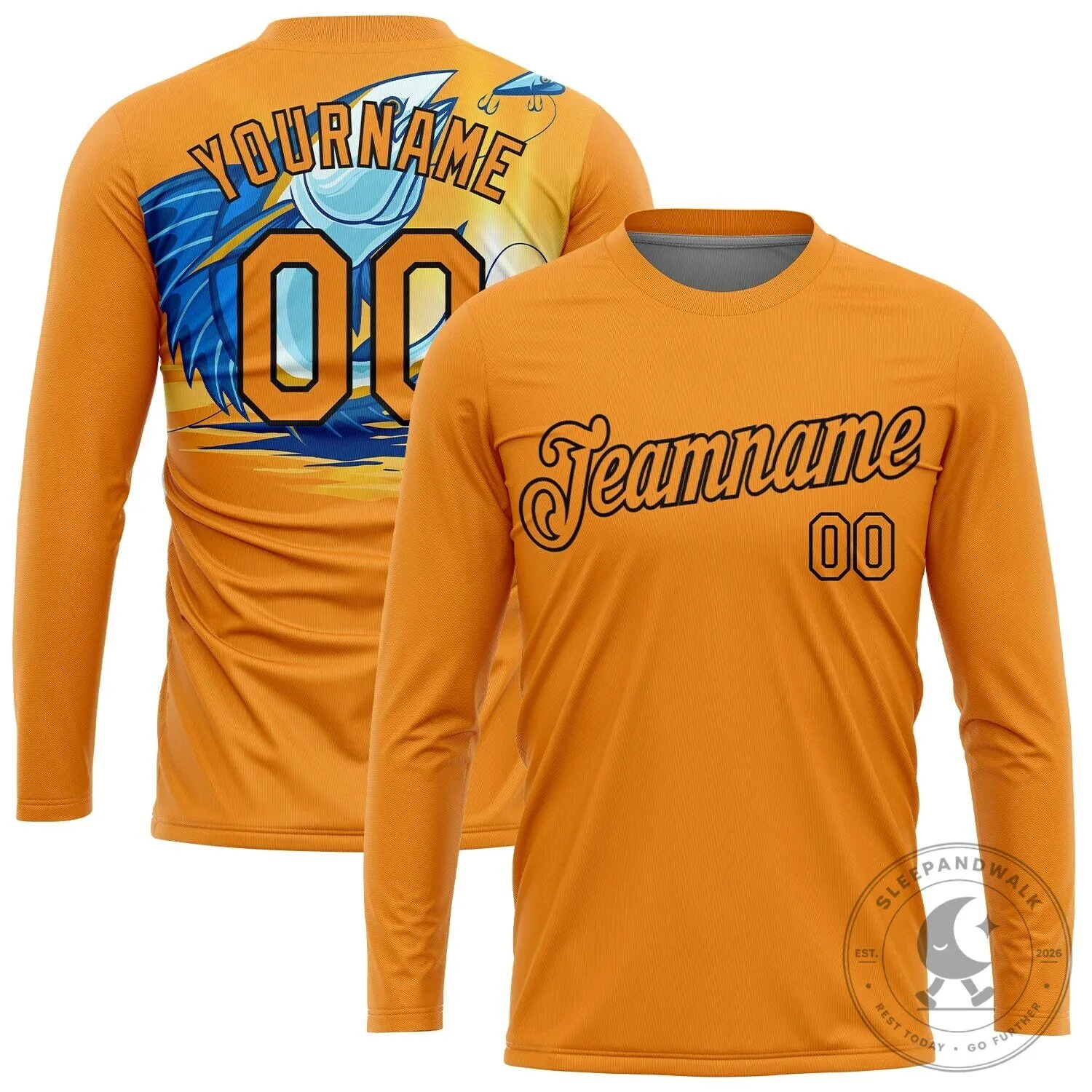 Hook Em Fishing Orange Black Custom Name Number Performance T-Shirt 10 Hook Em Fishing Orange Black Custom Name Number Performance T-Shirt