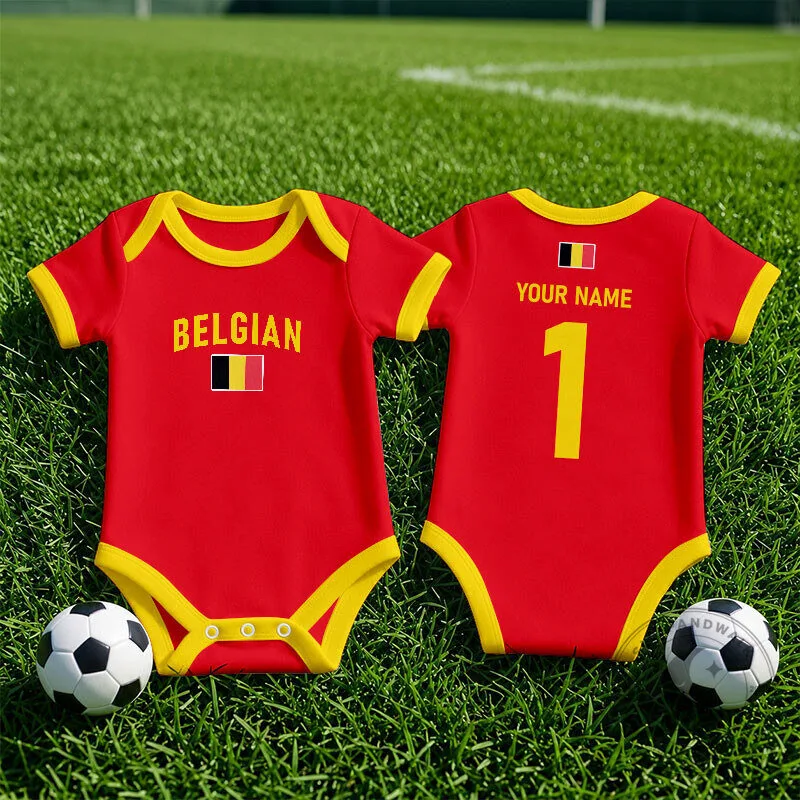 Belgium National Football Team Baby Romper with Custom Name and Number