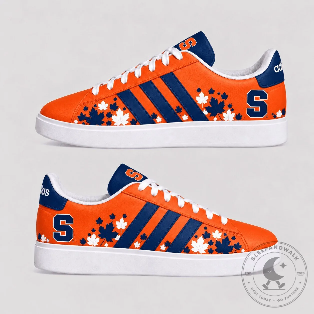 Syracuse Orange Fall Season Maple Leaf Three Stripes Sneakers