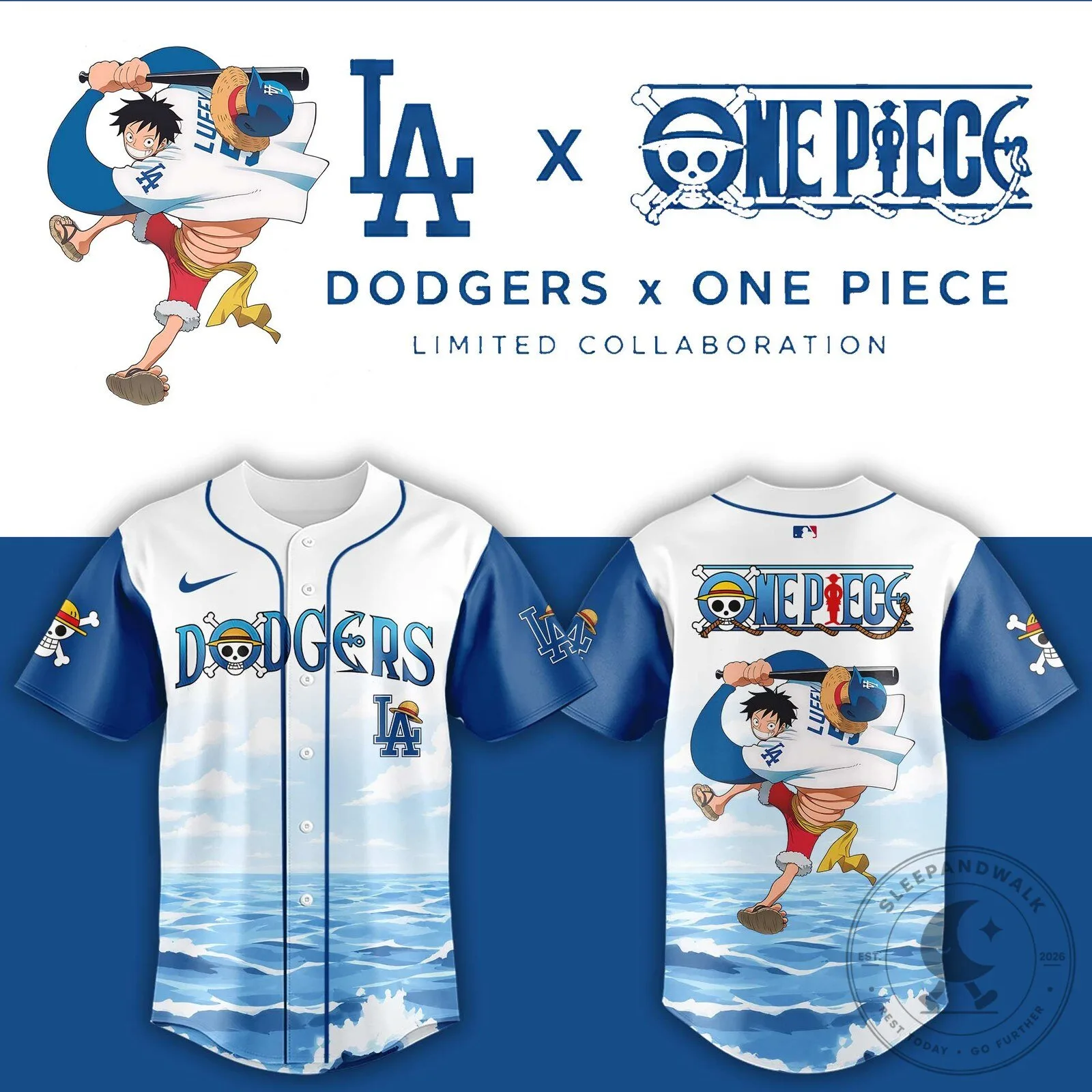 Los Angeles Dodgers One Piece Monkey D. Luffy Baseball Jersey