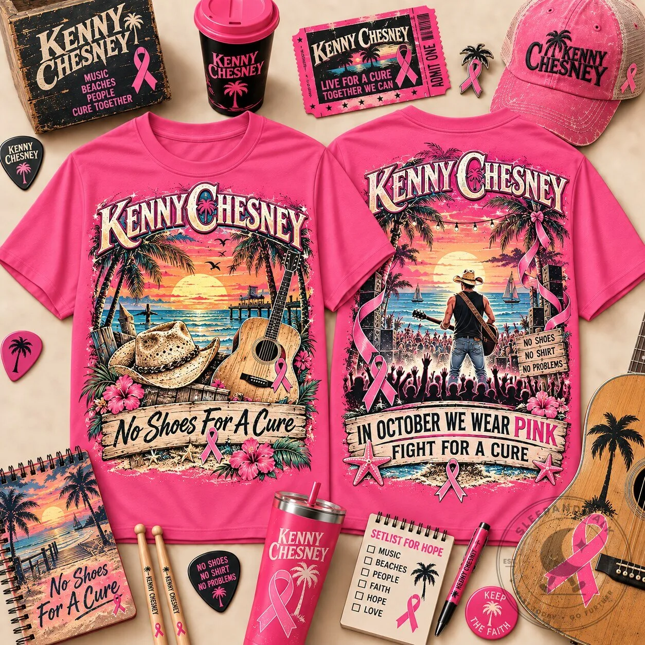 Kenny Chesney No Shoes For A Cure Pink Ribbon T-Shirt