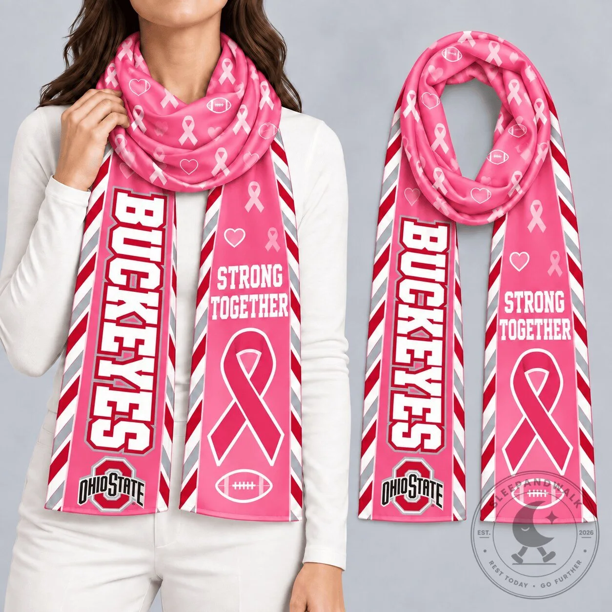 Ohio State Buckeyes Breast Cancer Awareness Strong Together Pink Scarf