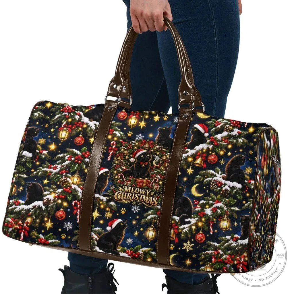 Meowy Christmas Black Cat Festive Night Tree Snow Stars Holiday Pattern Travel Bag 11 Meowy Christmas Black Cat Festive Night Tree Snow Stars Holiday Pattern Travel Bag