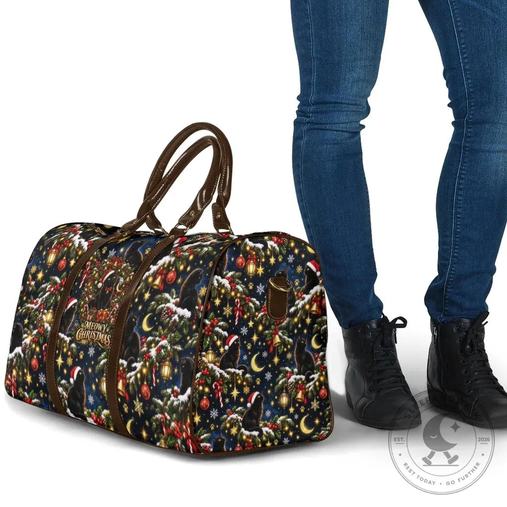 Meowy Christmas Black Cat Festive Night Tree Snow Stars Holiday Pattern Travel Bag 12 Meowy Christmas Black Cat Festive Night Tree Snow Stars Holiday Pattern Travel Bag
