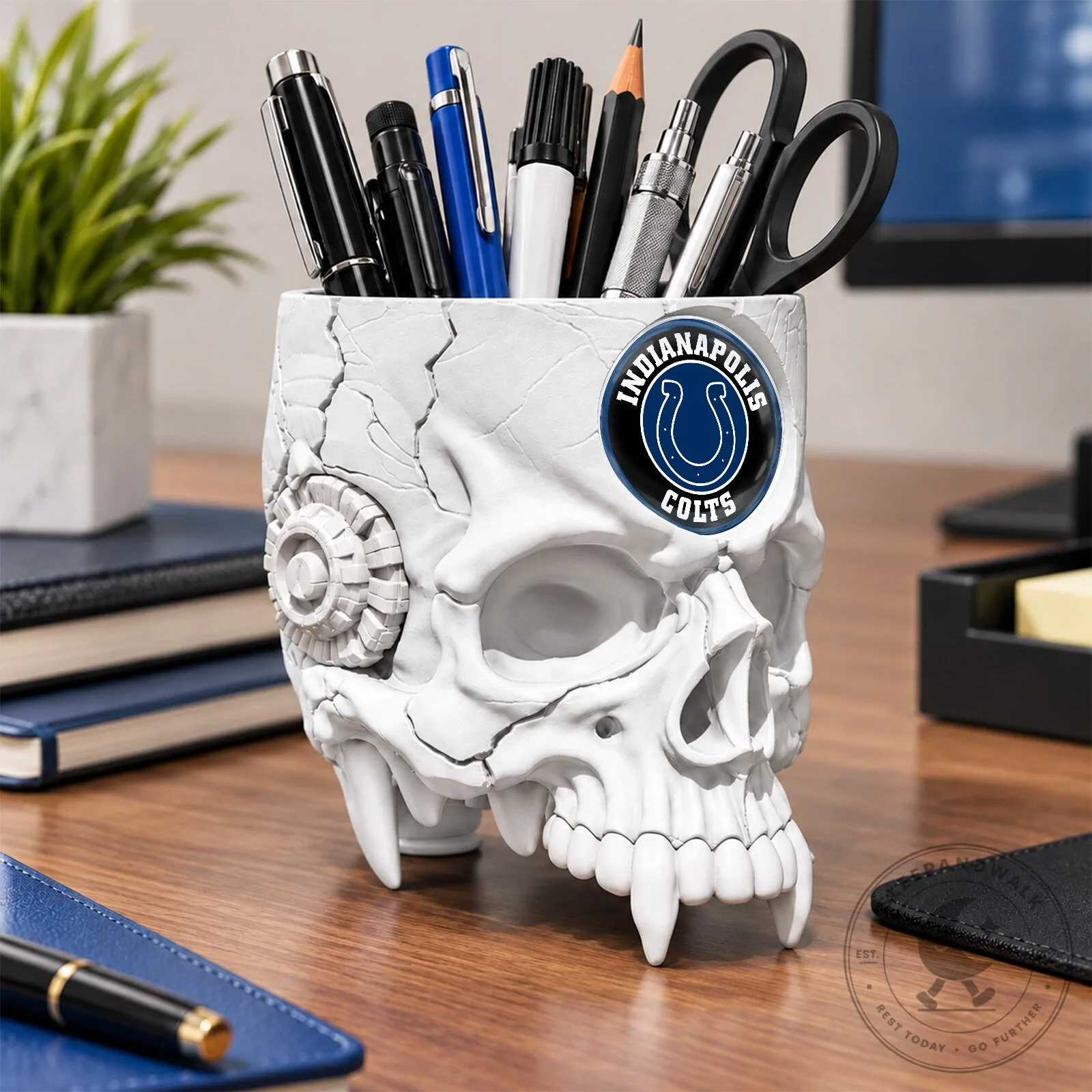 Indianapolis Colts Football Team Skull Pen Holder Desk Organizer