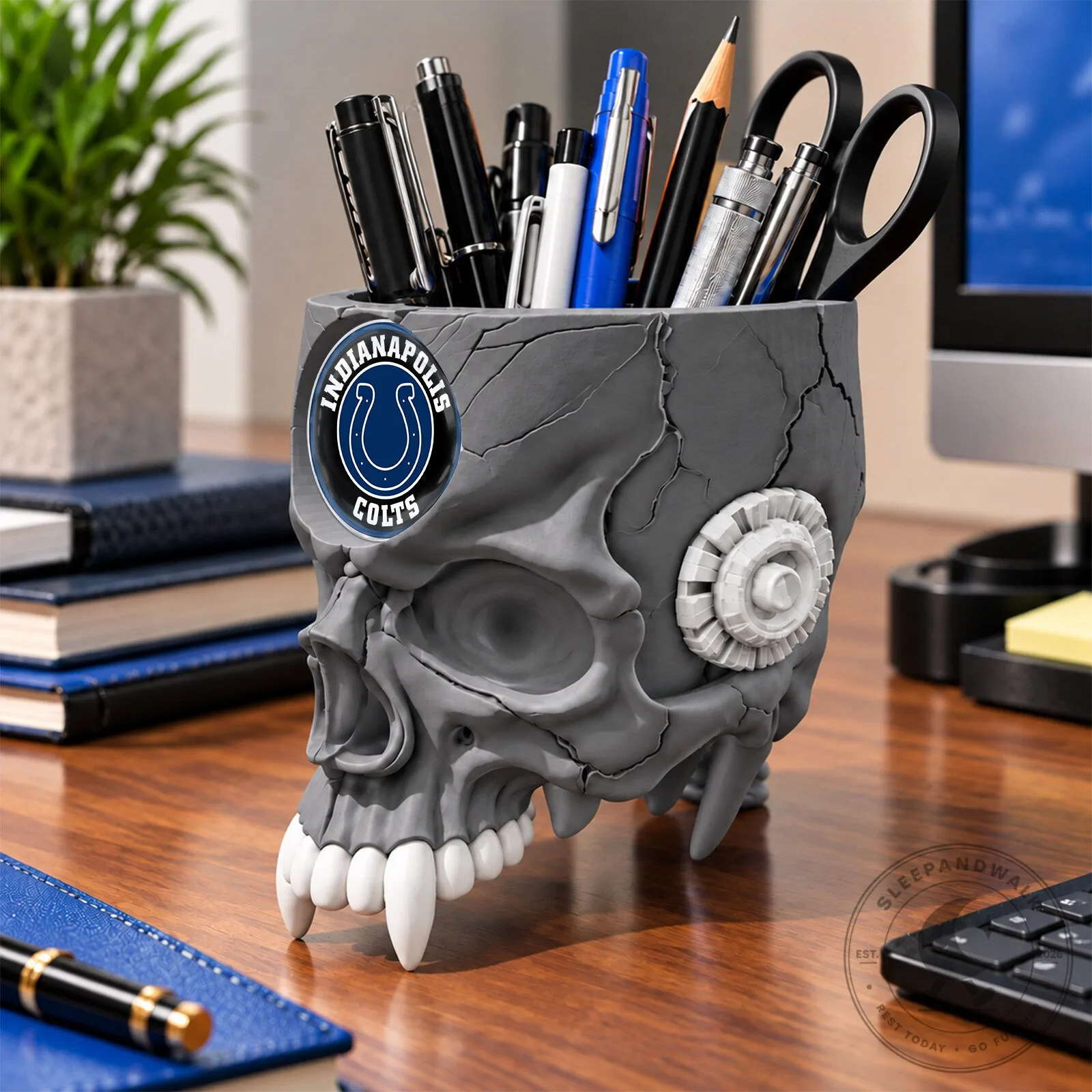 Indianapolis Colts Football Team Skull Pen Holder Desk Organizer 8 Indianapolis Colts Football Team Skull Pen Holder Desk Organizer