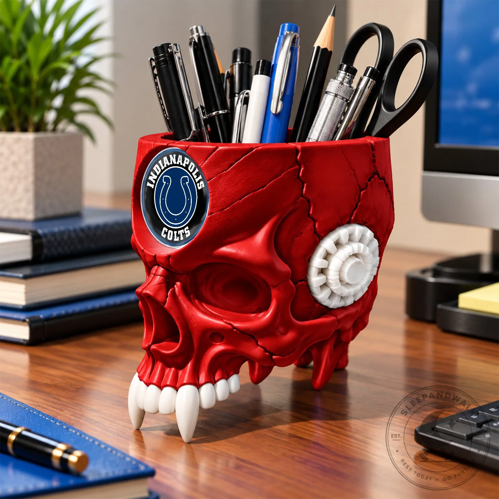Indianapolis Colts Football Team Skull Pen Holder Desk Organizer 9 Indianapolis Colts Football Team Skull Pen Holder Desk Organizer