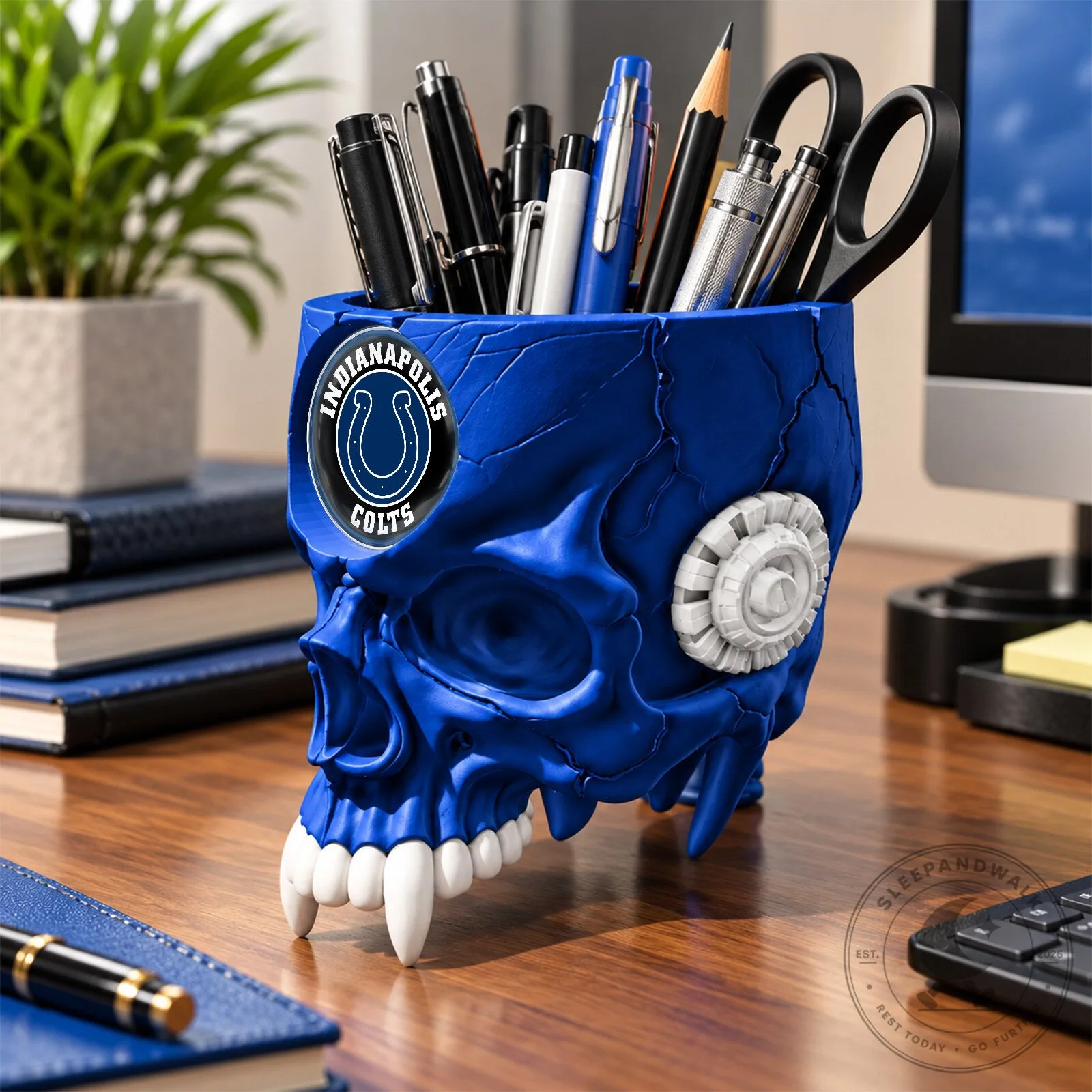 Indianapolis Colts Football Team Skull Pen Holder Desk Organizer 10 Indianapolis Colts Football Team Skull Pen Holder Desk Organizer