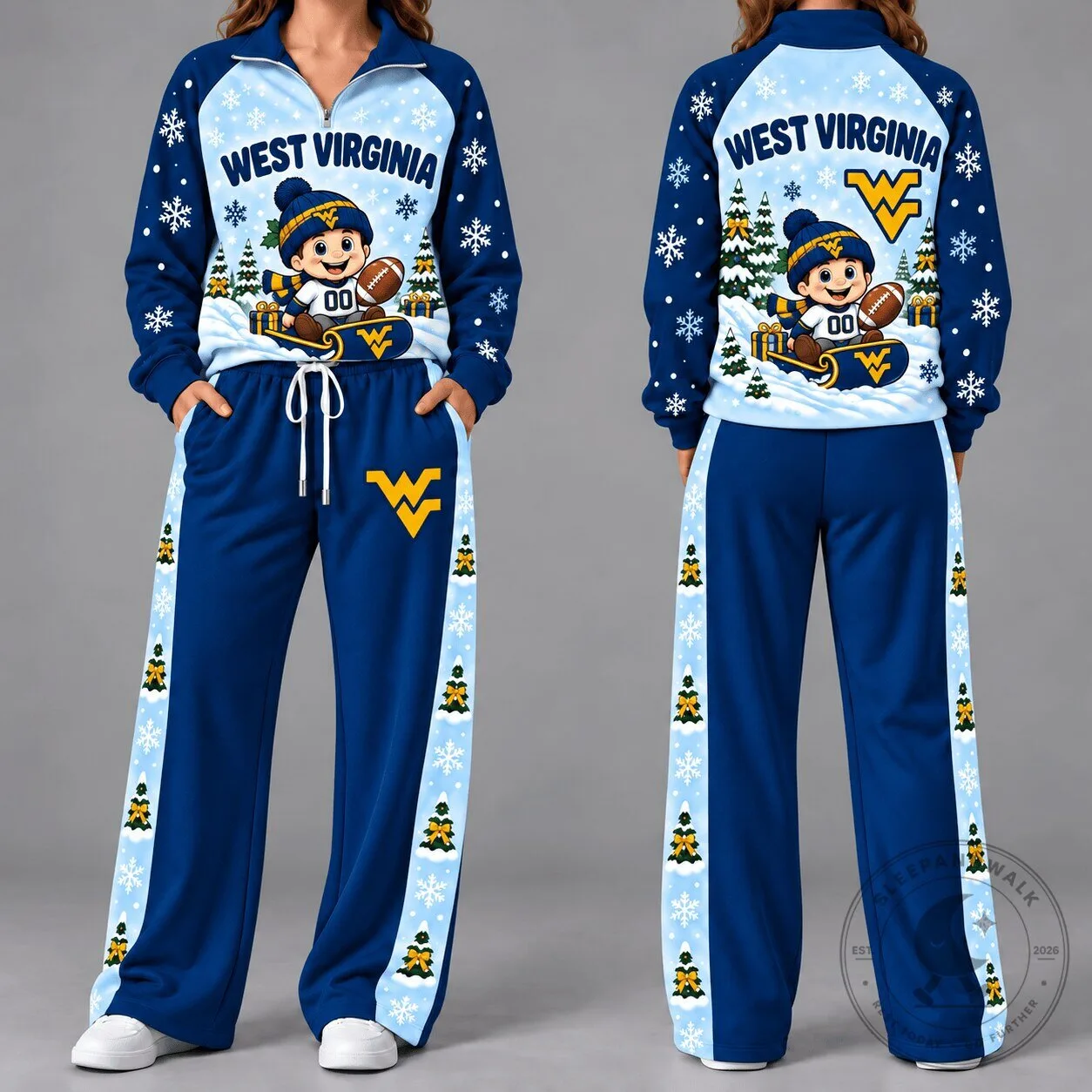 West Virginia Mountaineers Christmas Snowflakes Women's Two-Piece Tracksuit