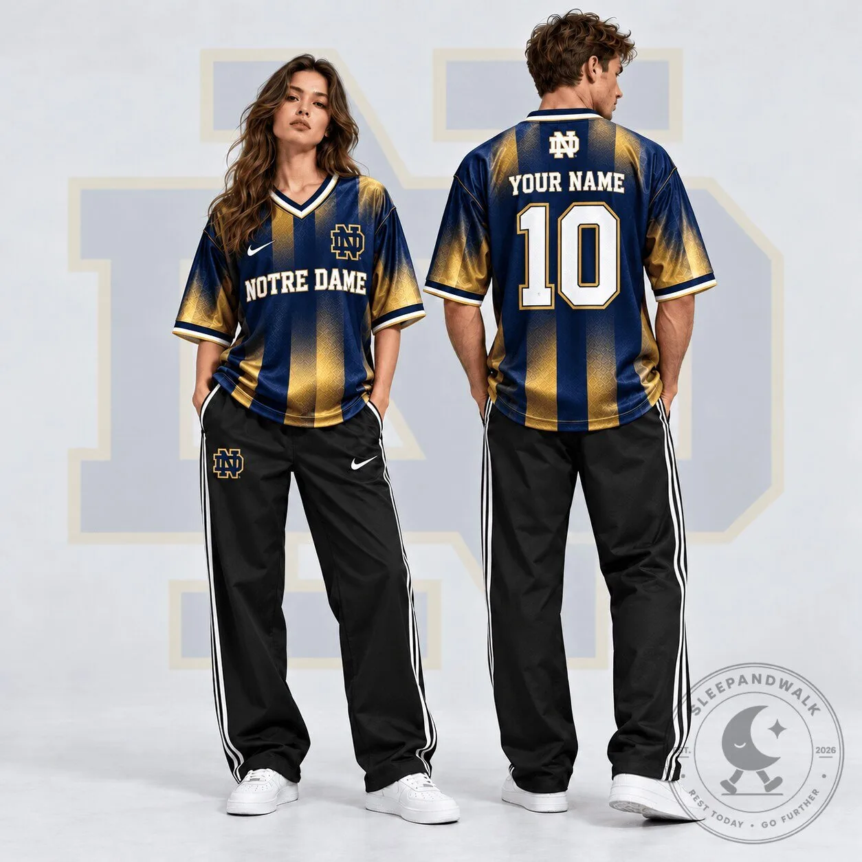 Notre Dame Fighting Irish NCAA Personalized Gradient V-Neck Football Jersey