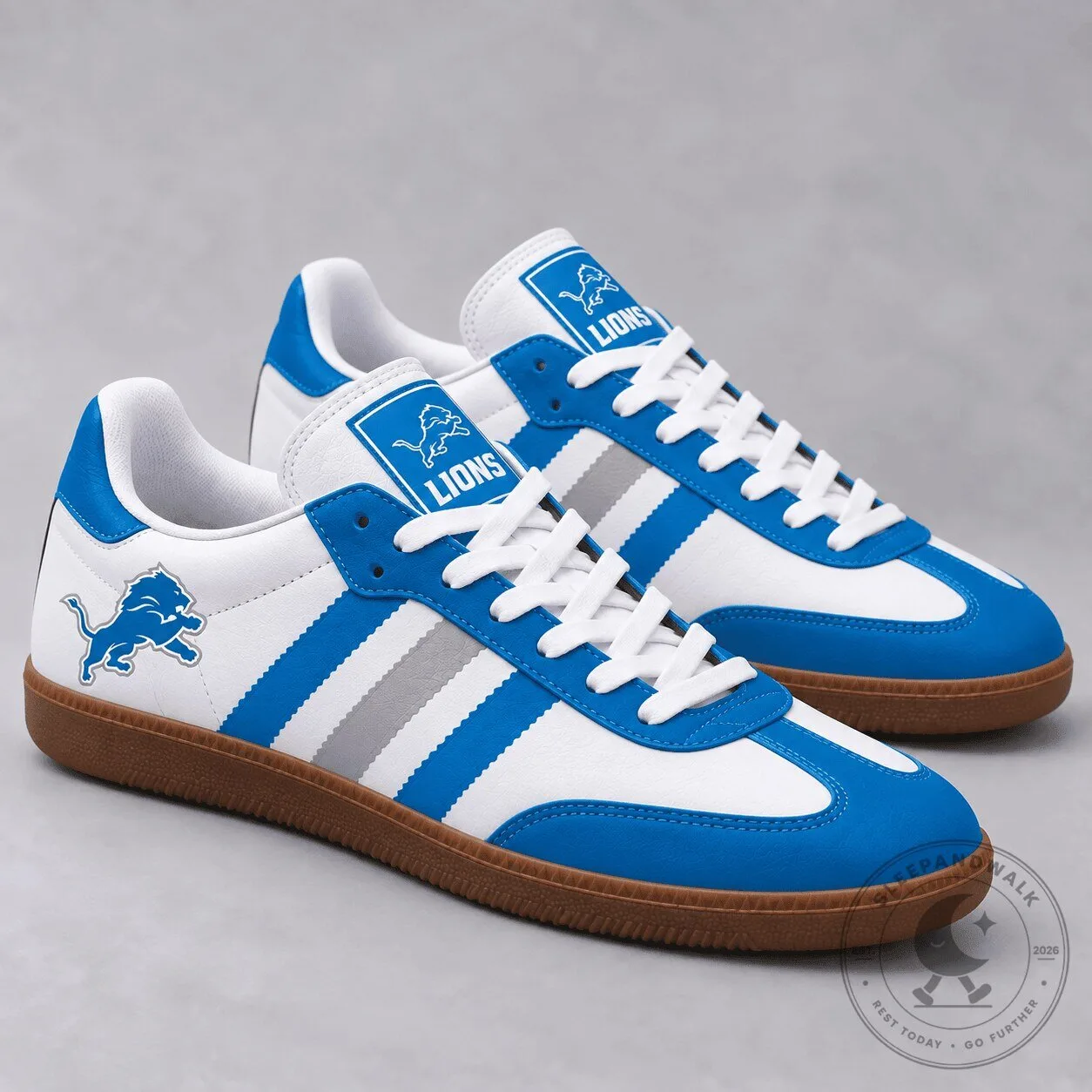 Detroit Lions NFL Football Team Blue and White Striped Athletic Shoes 1 Detroit Lions NFL Football Team Blue and White Striped Athletic Shoes