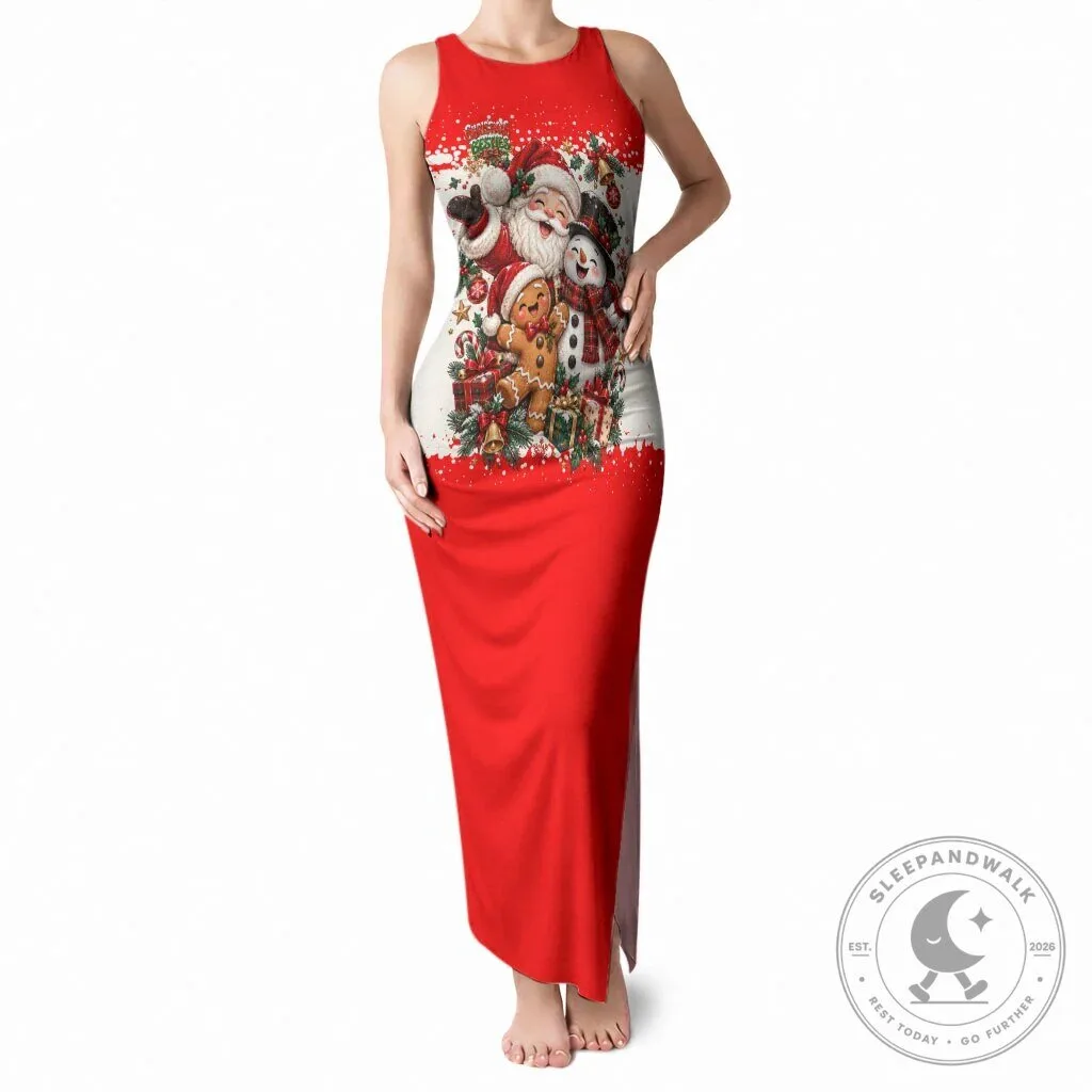 Christmas Santa Snowman Gingerbread Holiday Festive Character Tank Maxi Dress