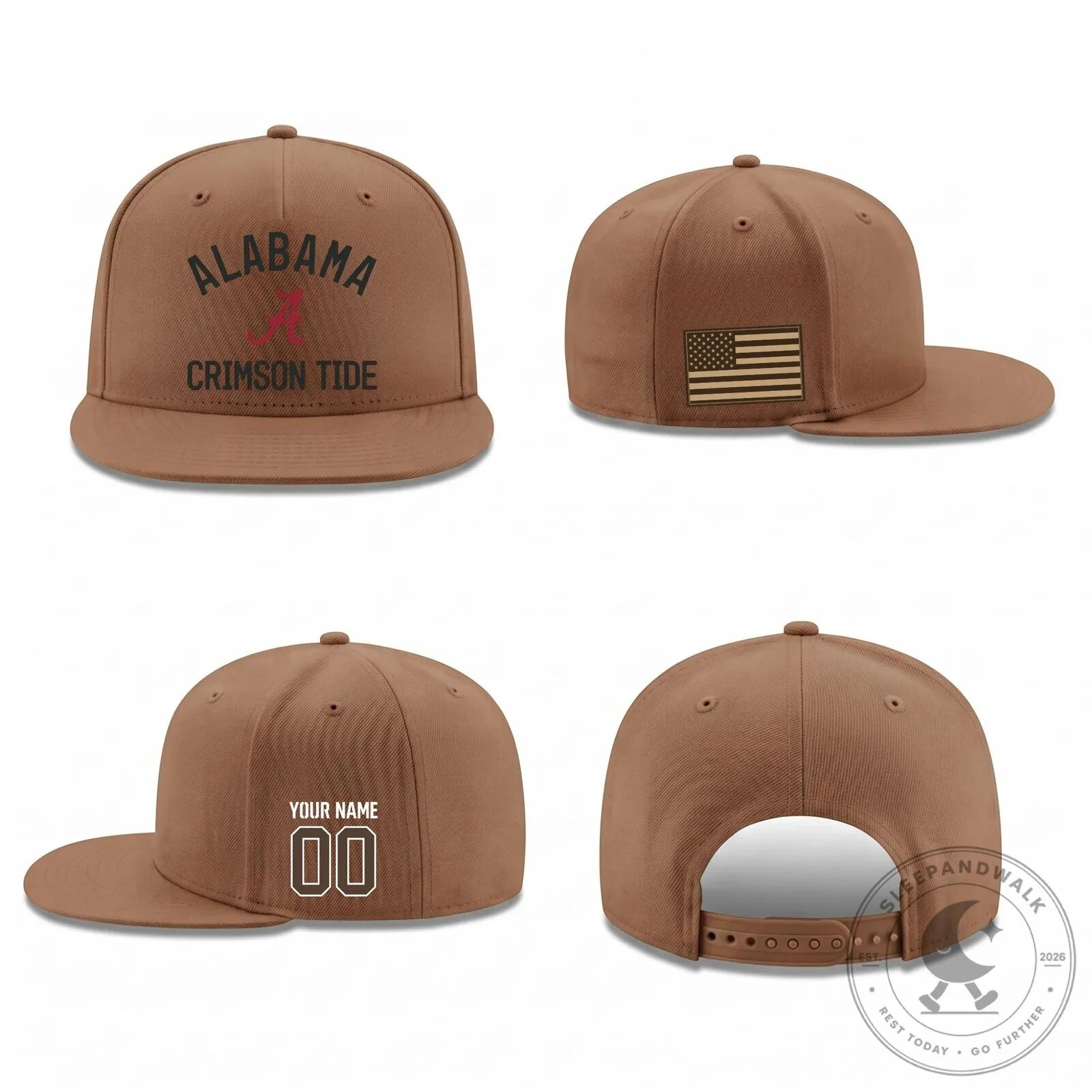 Alabama Crimson Tide Personalized Military Flat Bill Snapback Cap