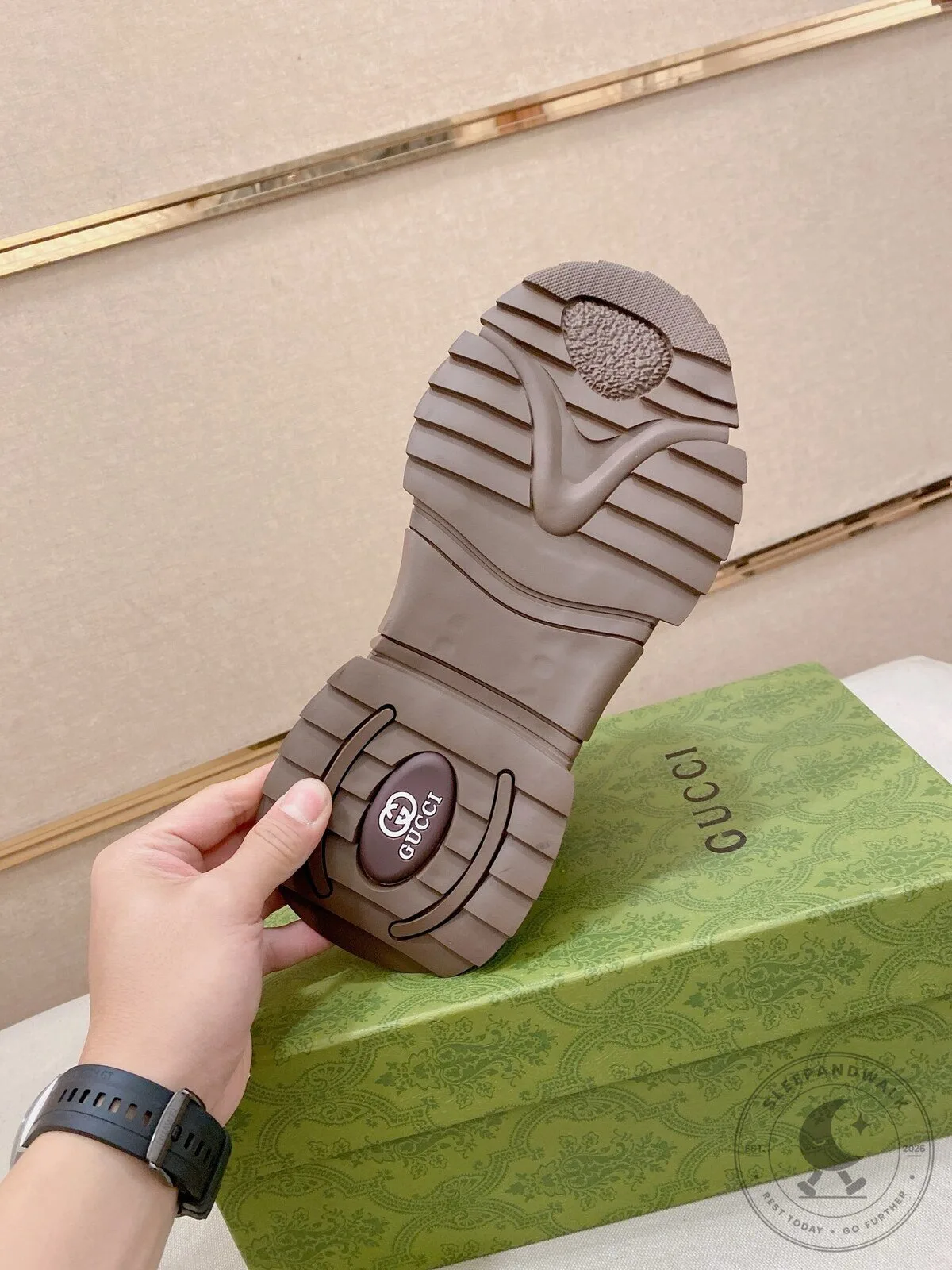 Gucci Brown Leather GG Logo Lace-Up Fashion Sneakers for Men and Women 13 Gucci Brown Leather GG Logo Lace-Up Fashion Sneakers for Men and Women