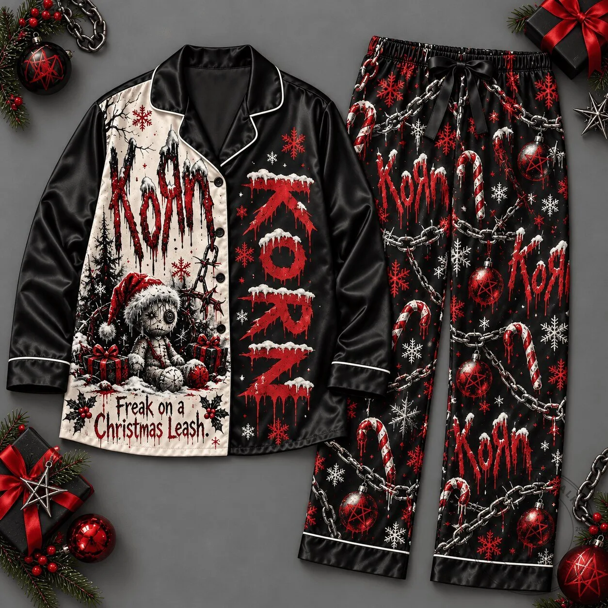 Korn Christmas Leash Long Sleeve Pajamas Set