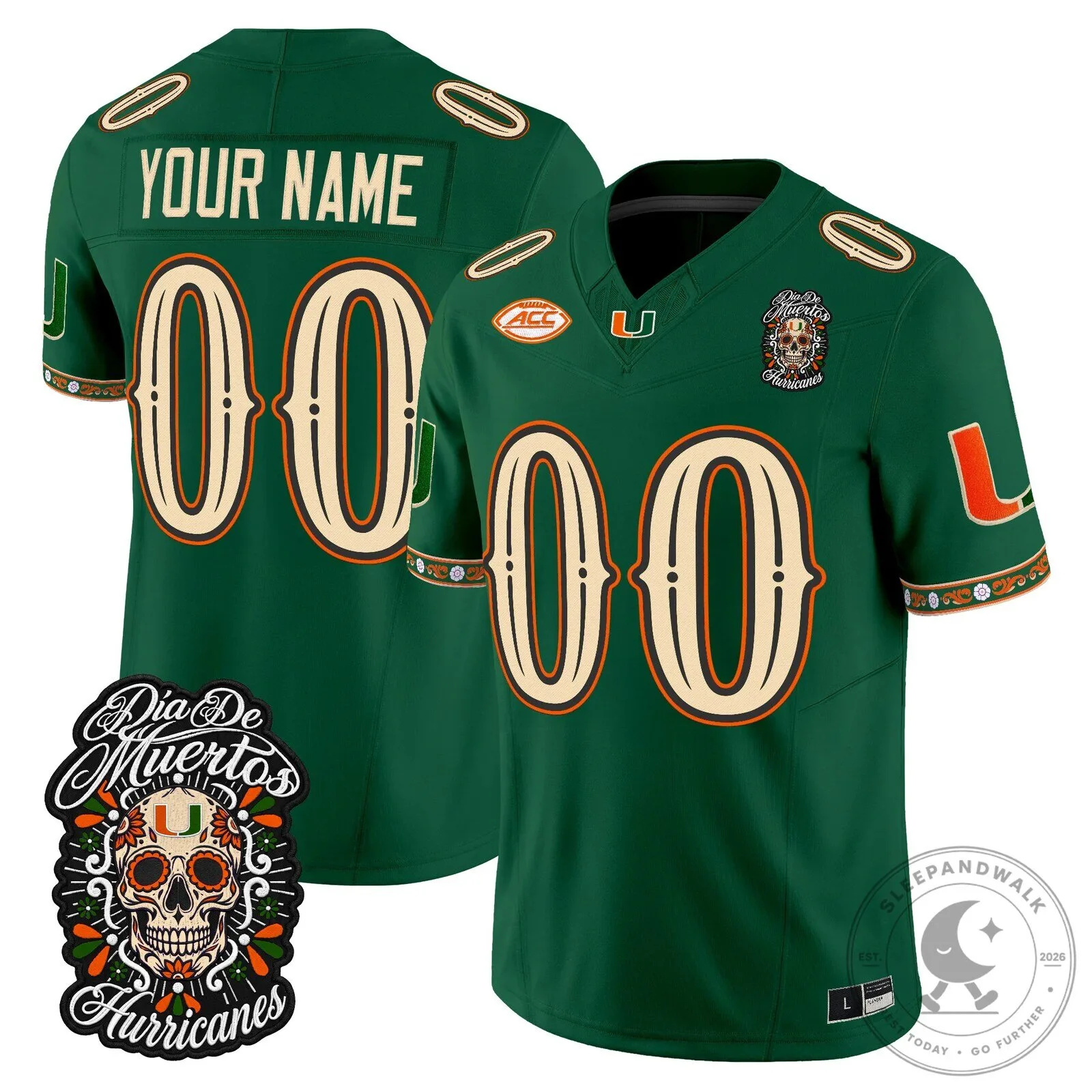 Miami Hurricanes Dia de los Muertos Football Jersey Custom Name and Number