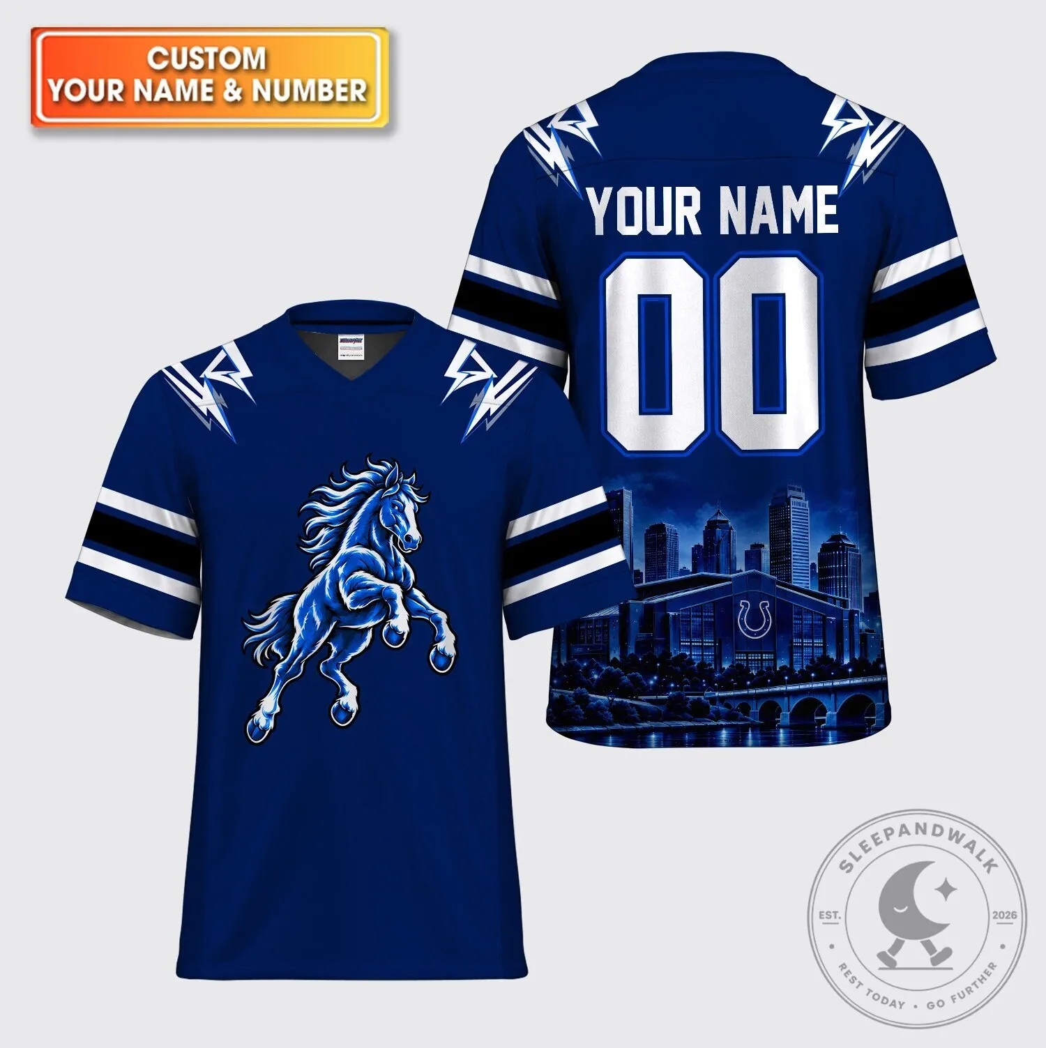 Indianapolis Colts Blue Stallion Mascot Custom Name And Number Football Jersey