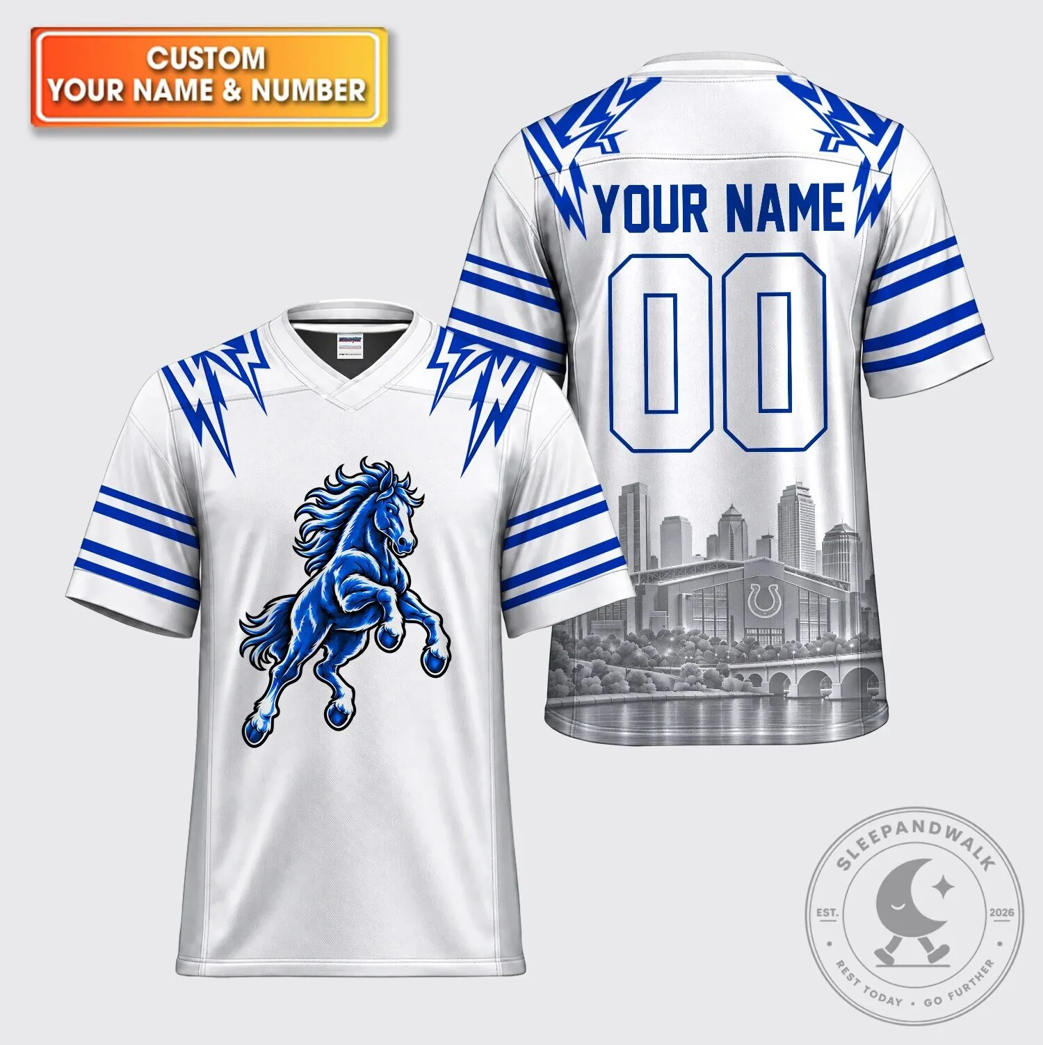 Indianapolis Colts Blue Stallion Mascot Custom Name And Number Football Jersey 9 Indianapolis Colts Blue Stallion Mascot Custom Name And Number Football Jersey