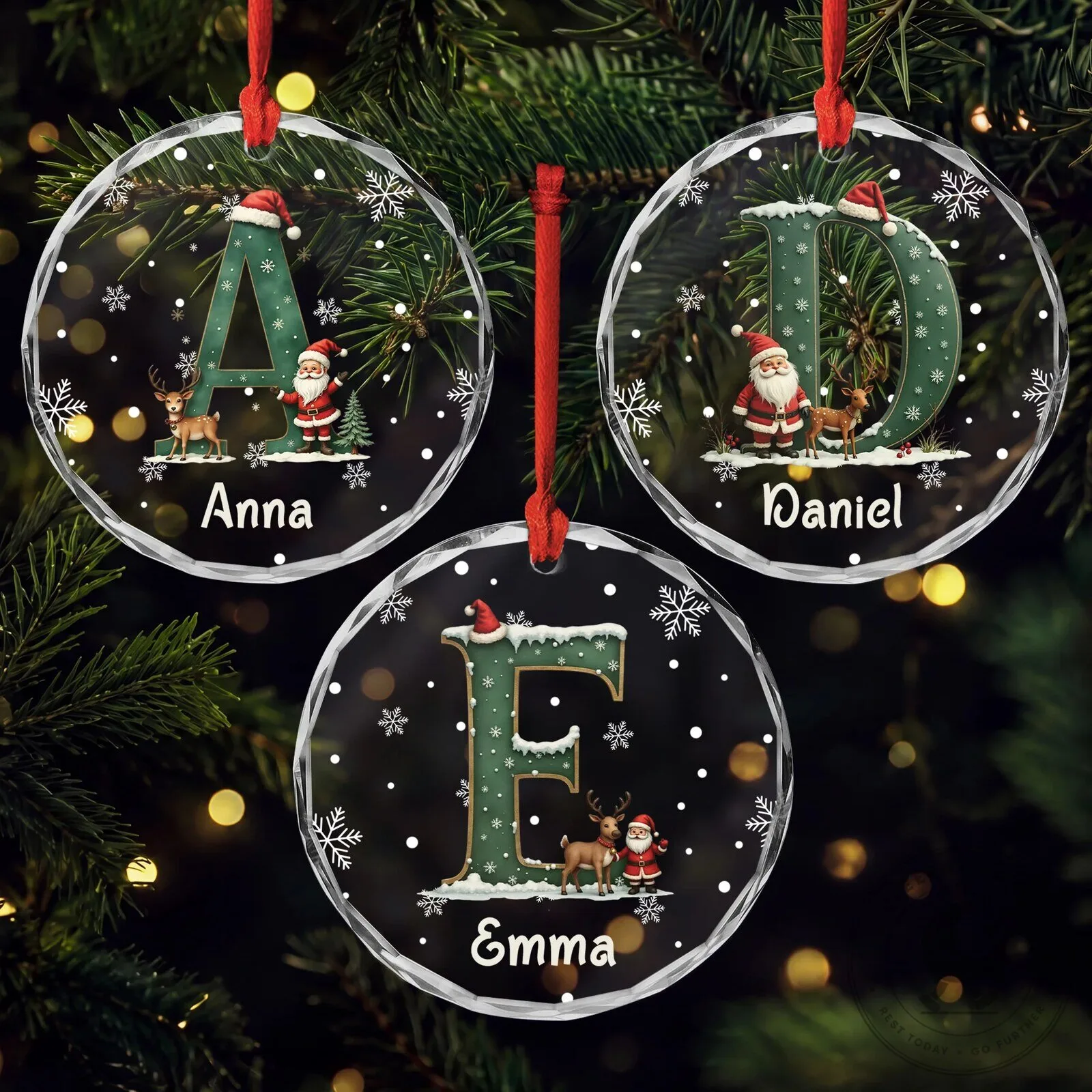 Personalized Christmas Initial Glass Ornament - Custom Name Holiday Tree Decor