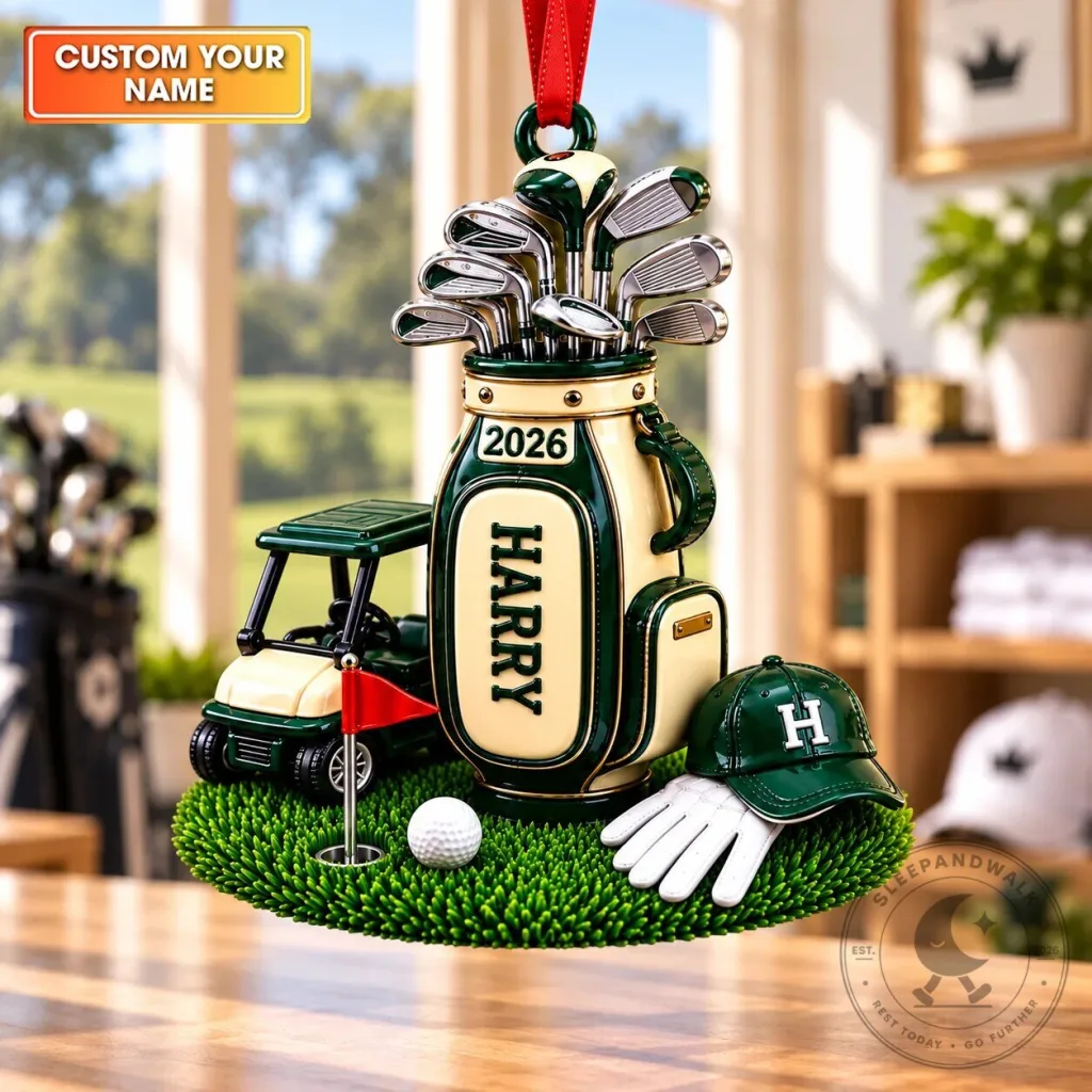 Personalized Golf Bag Cart Green Grass Acrylic Christmas Tree Ornament Personalized Golf Bag Cart Green Grass Acrylic Christmas Tree Ornament