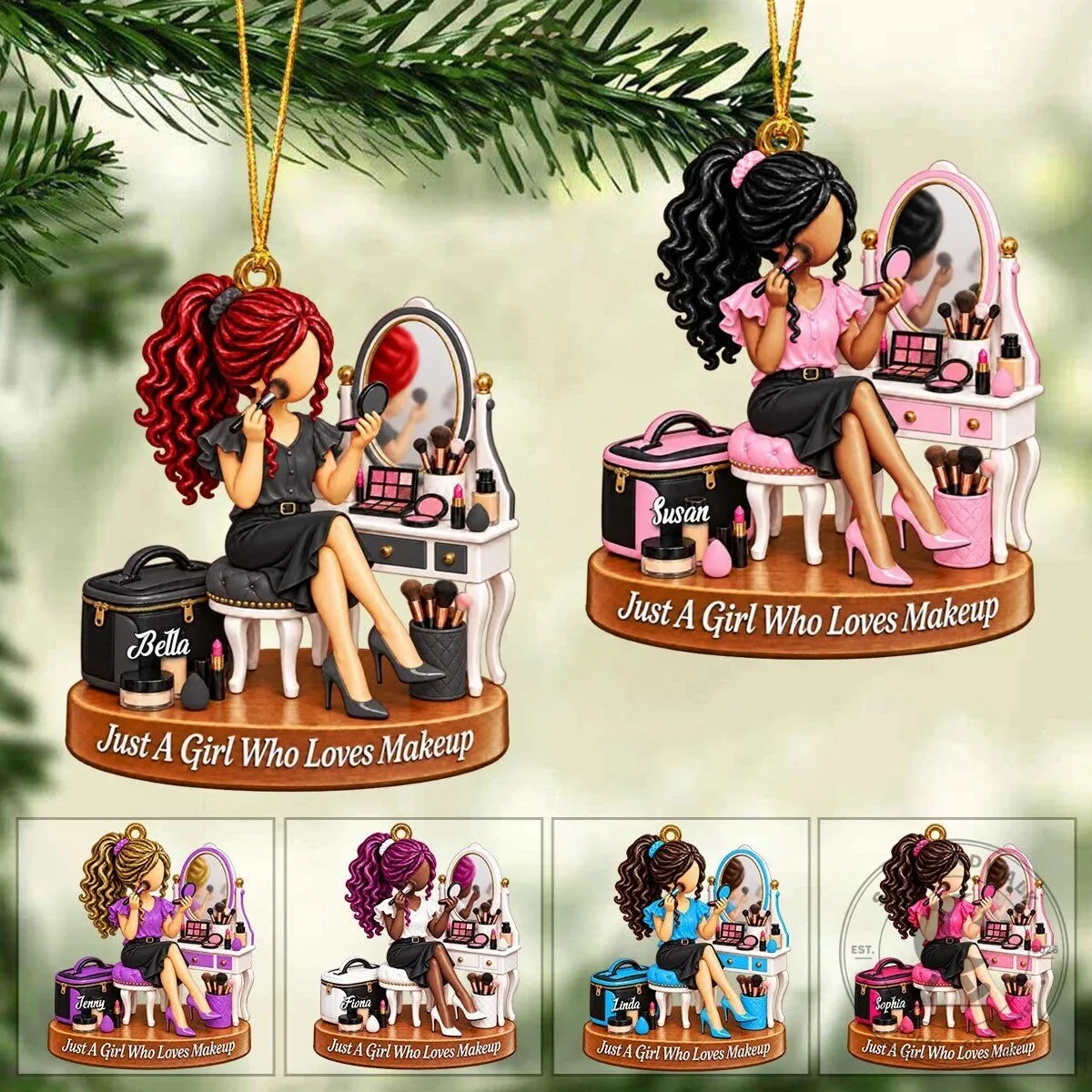 Personalized Makeup Girl Christmas Tree Ornament Gift for Beauty Lover