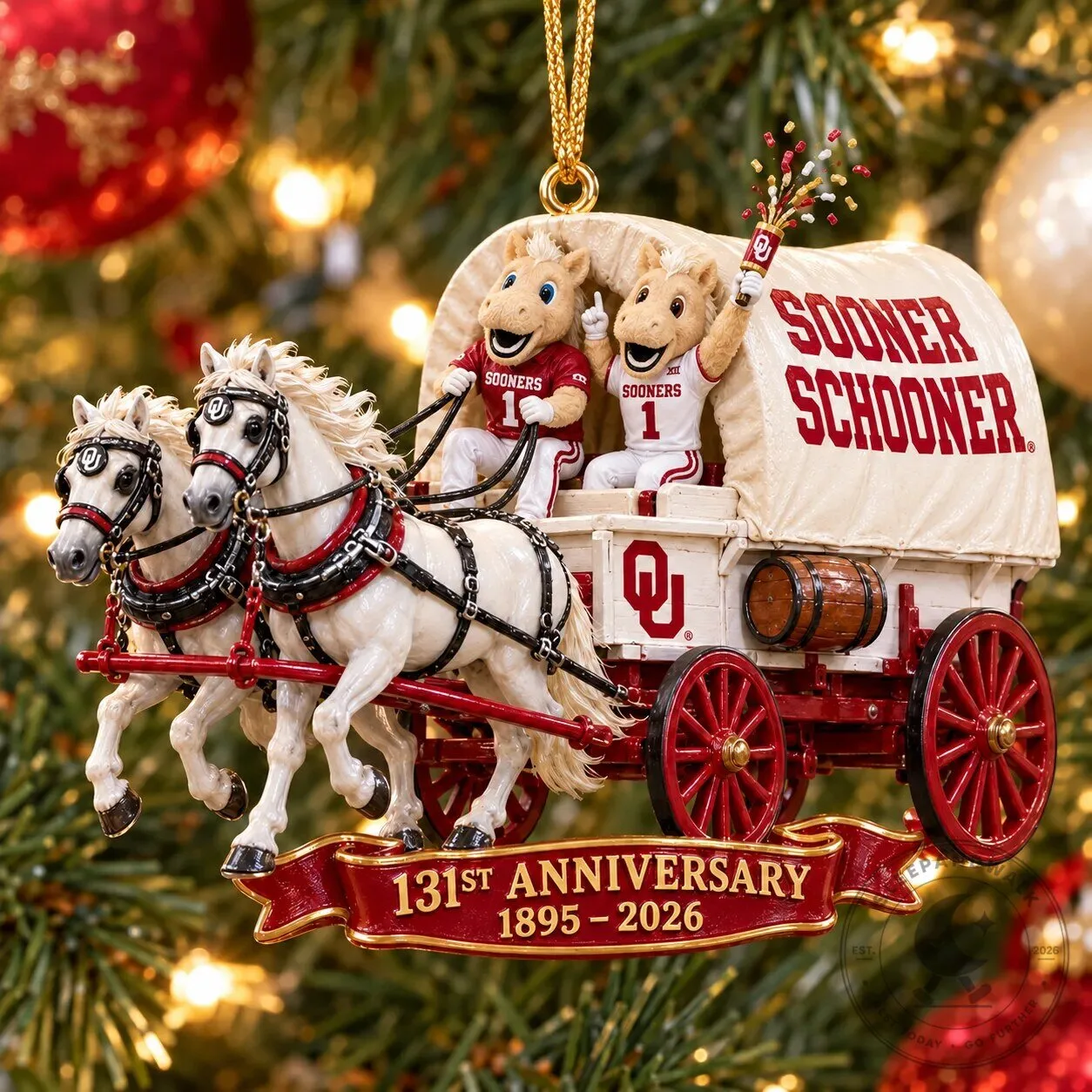 Oklahoma Sooners Boomer Sooner Schooner 131st Anniversary Christmas Ornament