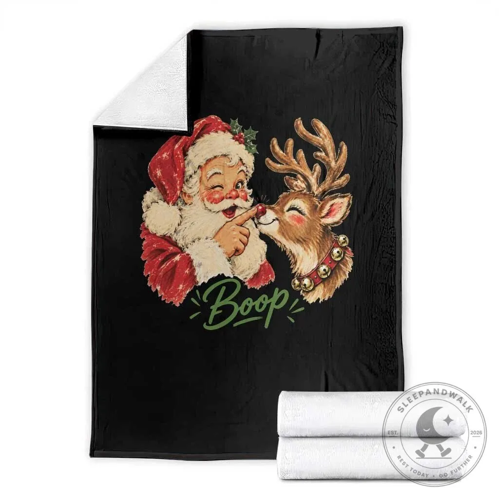 Retro Santa Claus Boop Reindeer Nose Funny Nostalgic Christmas Throw Blanket