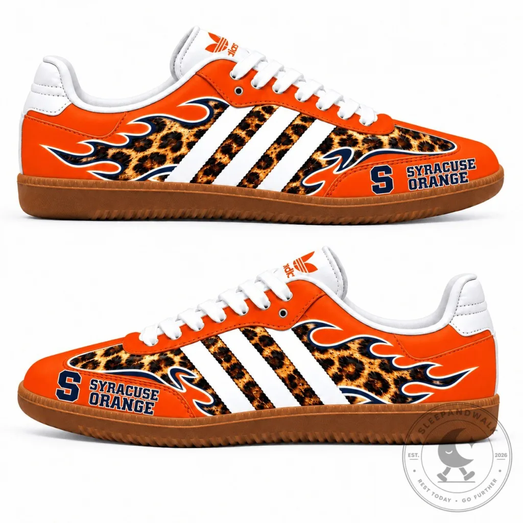 Syracuse Orange Leopard Print Flames Custom Samba Shoes Syracuse Orange Leopard Print Flames Custom Samba Shoes