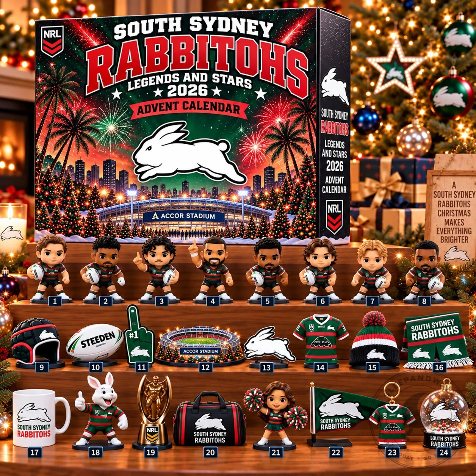 2026 Christmas Advent Calendar 2D Featuring South Sydney Rabbitohs Legends and Stars