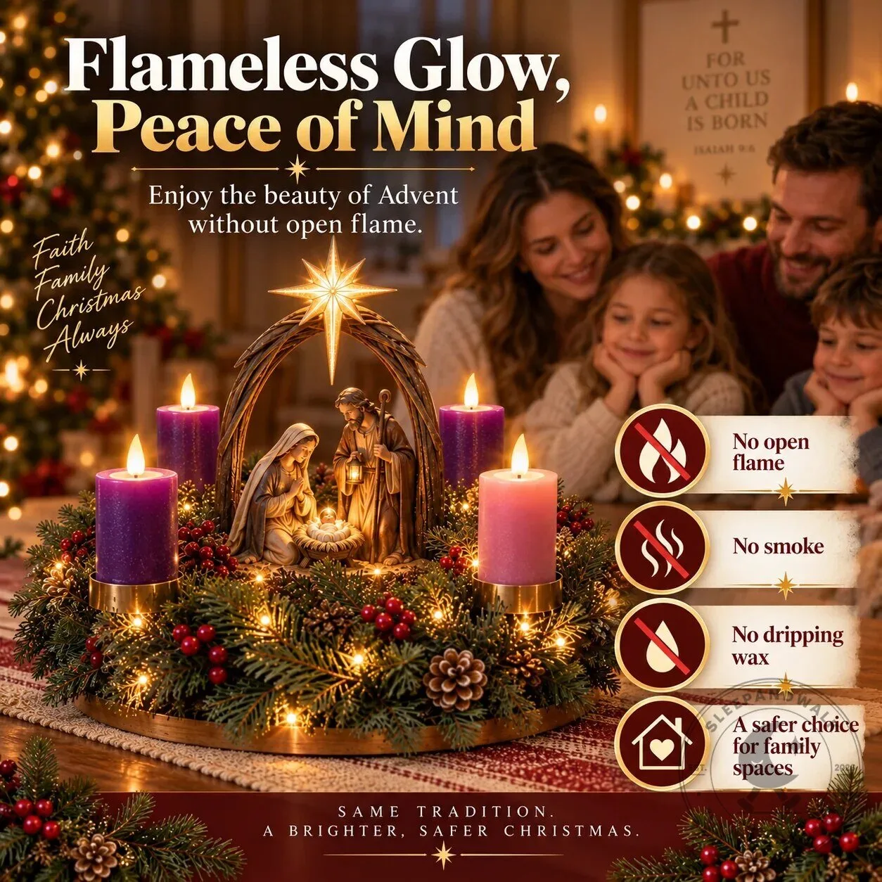 Lighted Nativity Advent Wreath with Bethlehem Star and Four Candles 13 Lighted Nativity Advent Wreath with Bethlehem Star and Four Candles