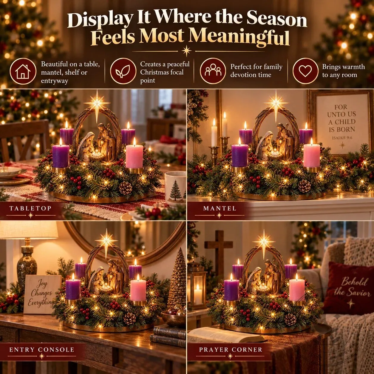 Lighted Nativity Advent Wreath with Bethlehem Star and Four Candles 17 Lighted Nativity Advent Wreath with Bethlehem Star and Four Candles