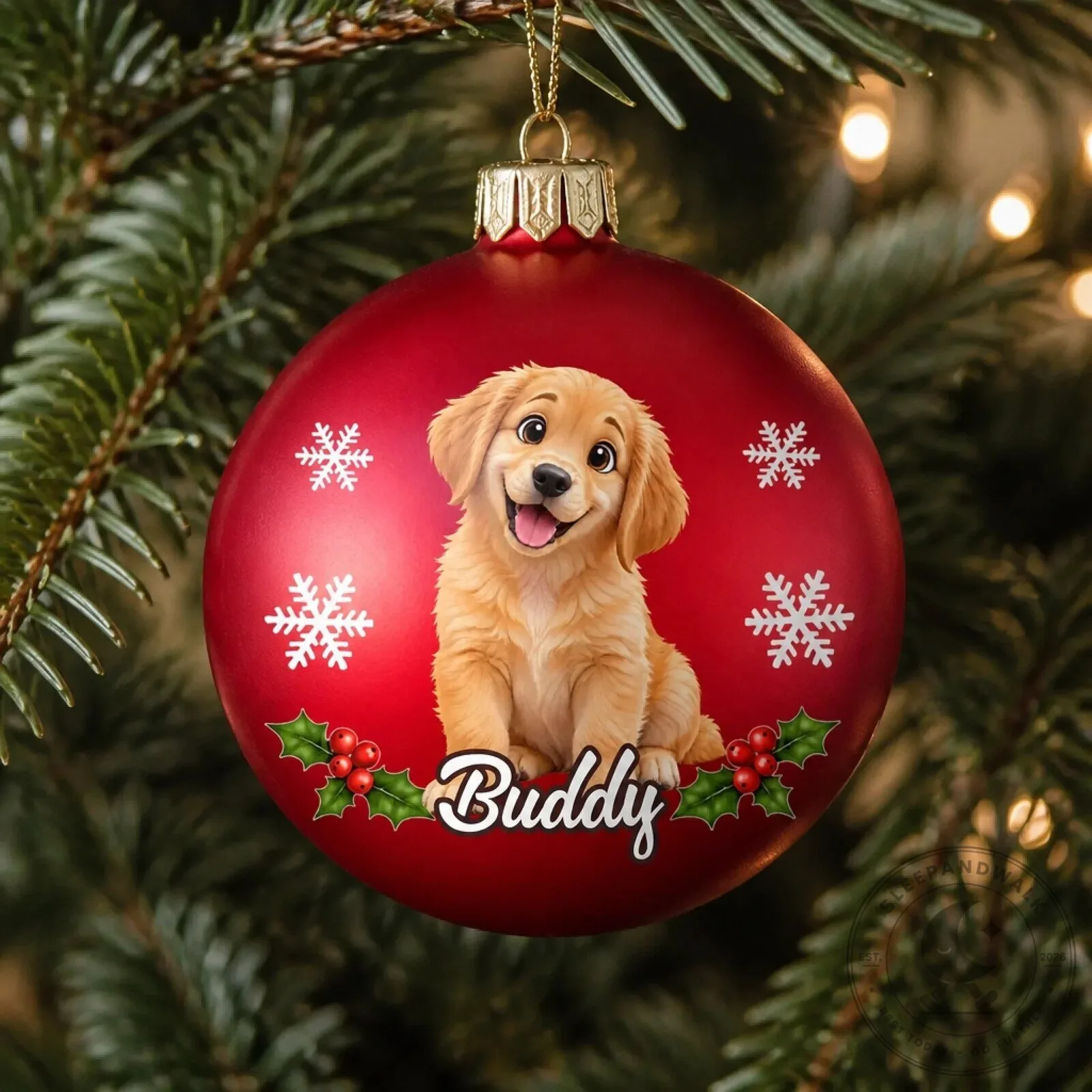 Personalized Golden Retriever Puppy Christmas Ornament - Custom Dog Name Gift