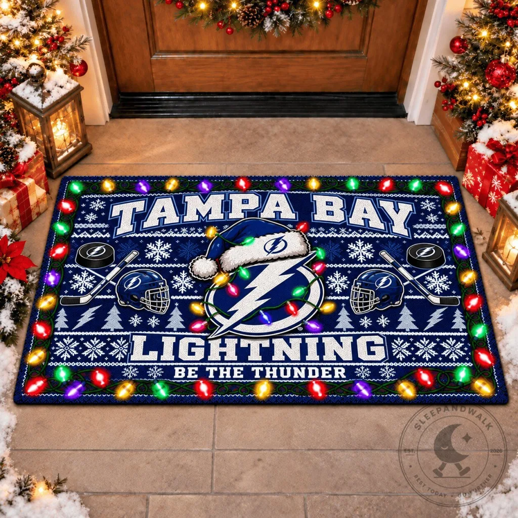 Tampa Bay Lightning Christmas Ugly Sweater Style Holiday Doormat Tampa Bay Lightning Christmas Ugly Sweater Style Holiday Doormat
