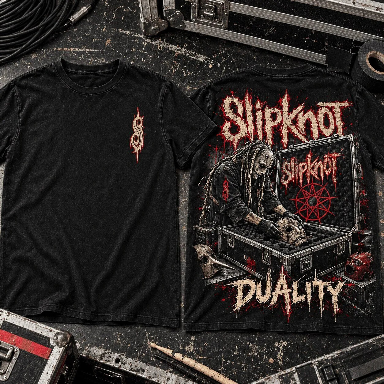 Slipknot Duality Masked Figure Black and Red Rock Band Concert T-Shirt