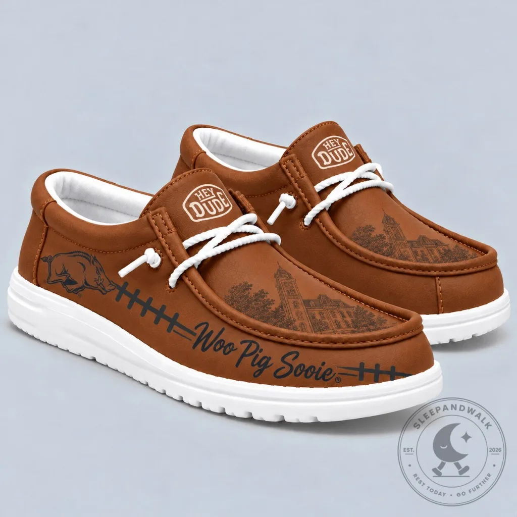 Arkansas Razorbacks Woo Pig Sooie Brown Leather Slip-On Loafers Shoes Arkansas Razorbacks Woo Pig Sooie Brown Leather Slip-On Loafers Shoes