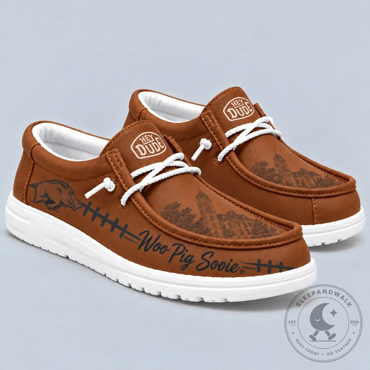Arkansas Razorbacks Woo Pig Sooie Brown Leather Slip-On Loafers Shoes