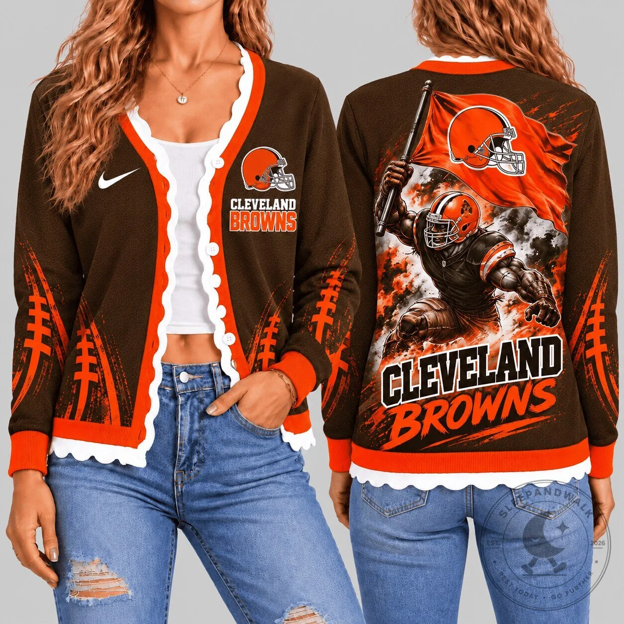 Cleveland Browns NFL Warrior Flag Knit Cardigan for Women