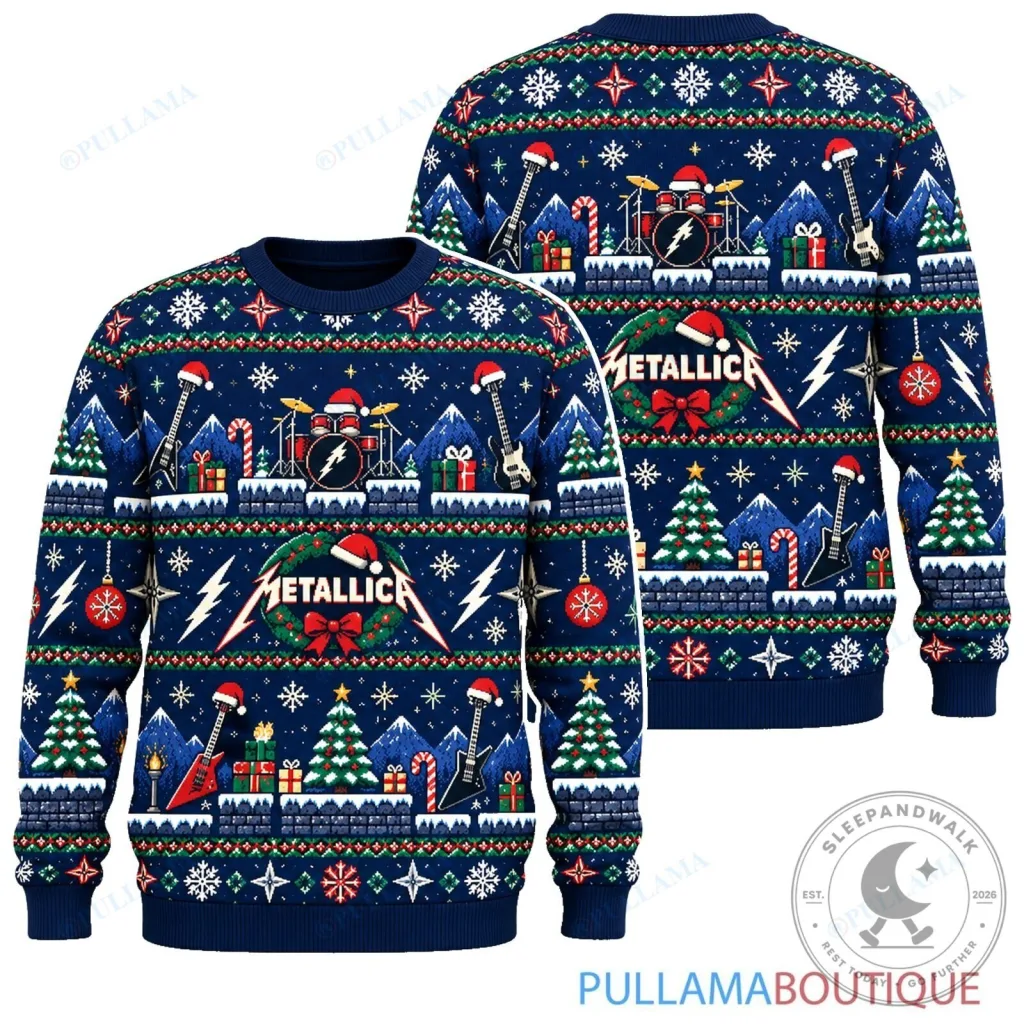 Metallica 8-Bit Quest Ugly Christmas Sweater, Heavy Metal Holiday Sweatshirt Metallica 8-Bit Quest Ugly Christmas Sweater, Heavy Metal Holiday Sweatshirt