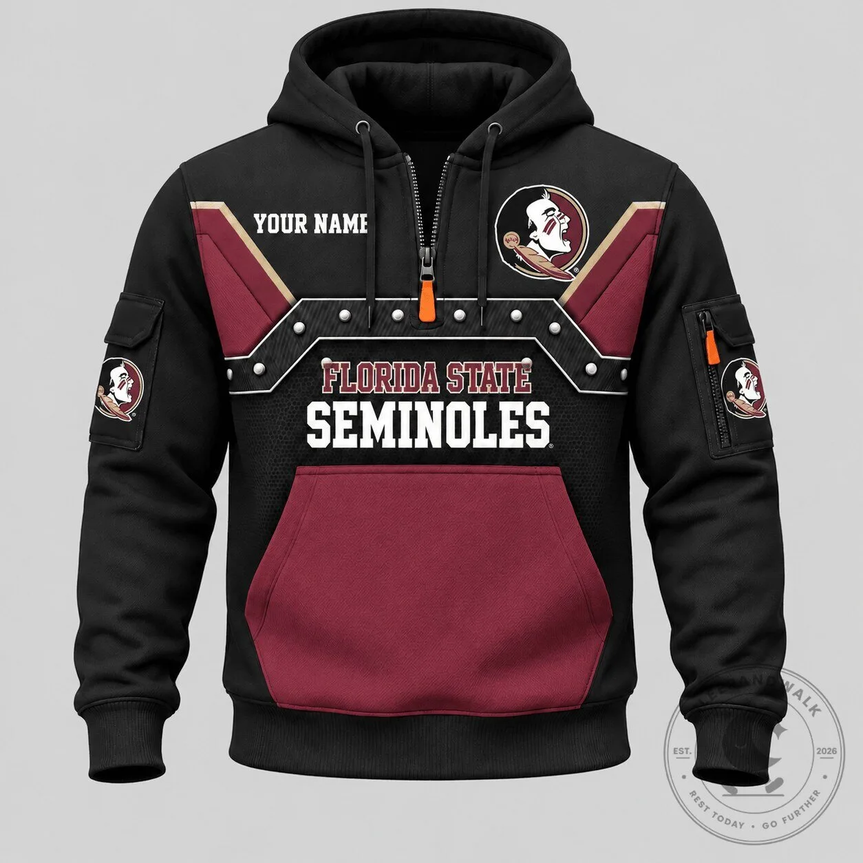 Florida State Seminoles Personalized Black and Maroon Half Zip Hoodie