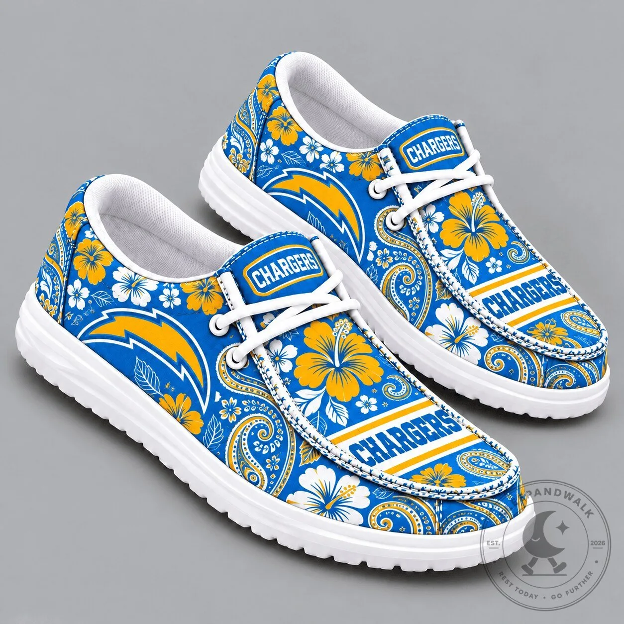 Los Angeles Chargers Tropical Floral Paisley Print Casual Shoes